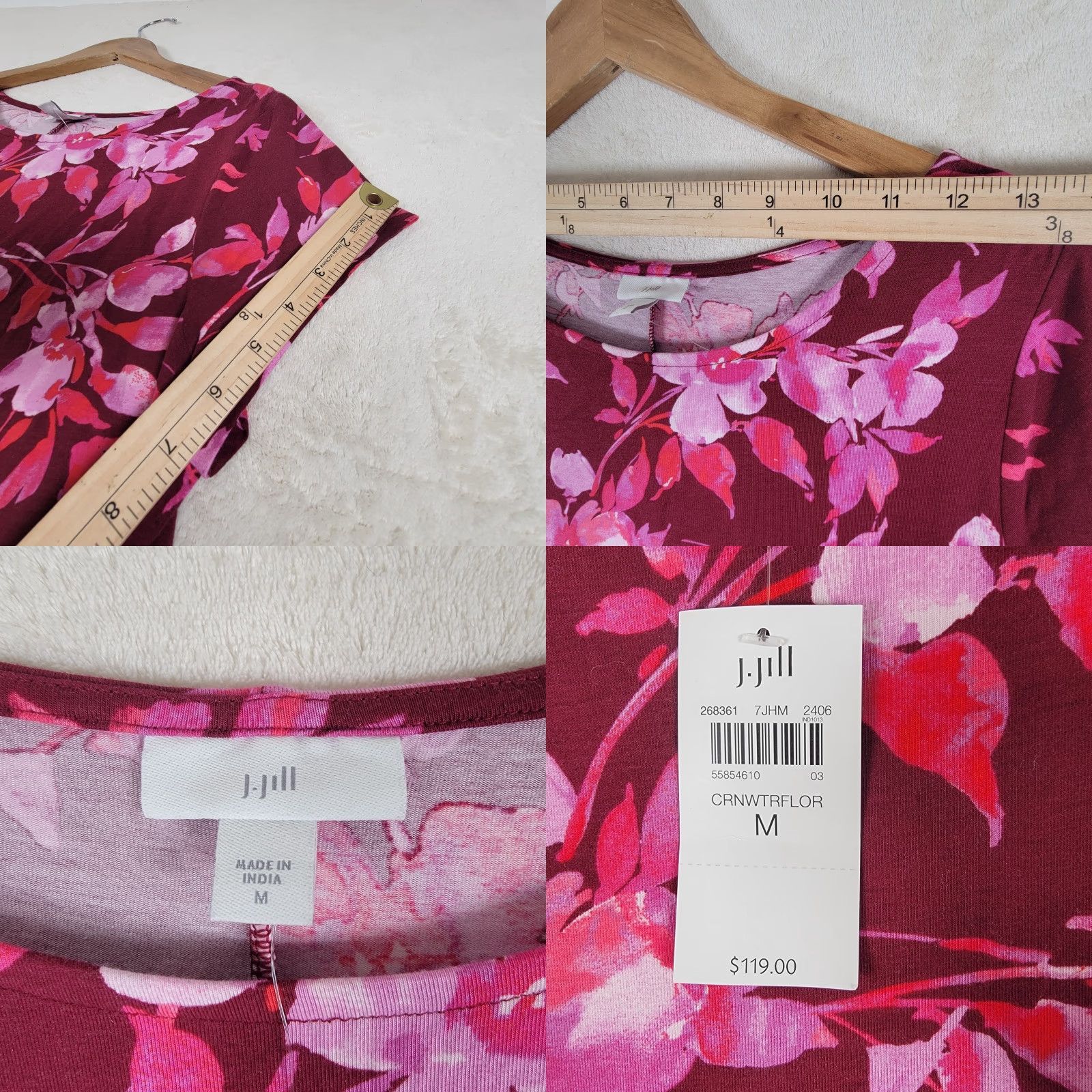 J. Jill J. Jill Dress Women's Maxi Floral Stretch Knit Cranberry Red Multicolor Cap Sleeve Round Neck M Cranberry Red Floral Maxi Dress Womens Size M / US 6-8 / IT 42-44 - 9 Thumbnail