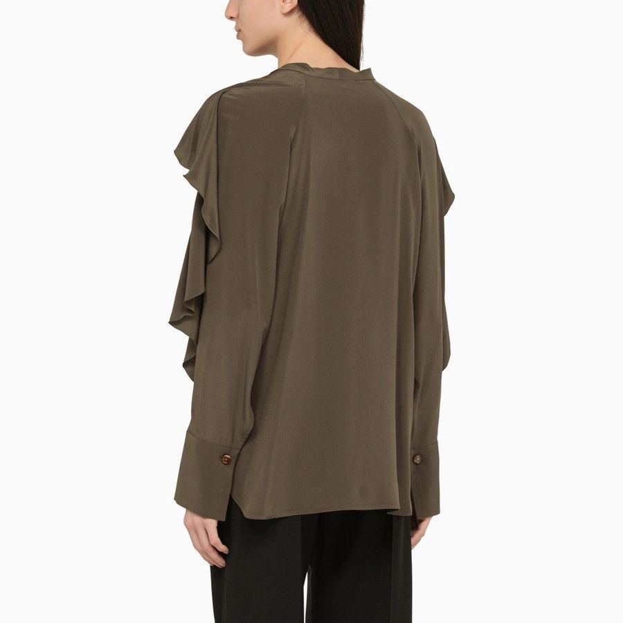 Victoria Beckham o1d2blof1124 Long Sleeves Silk Blouse in Dark Green Size XS / US 0-2 / IT 36-38 - 3 Thumbnail