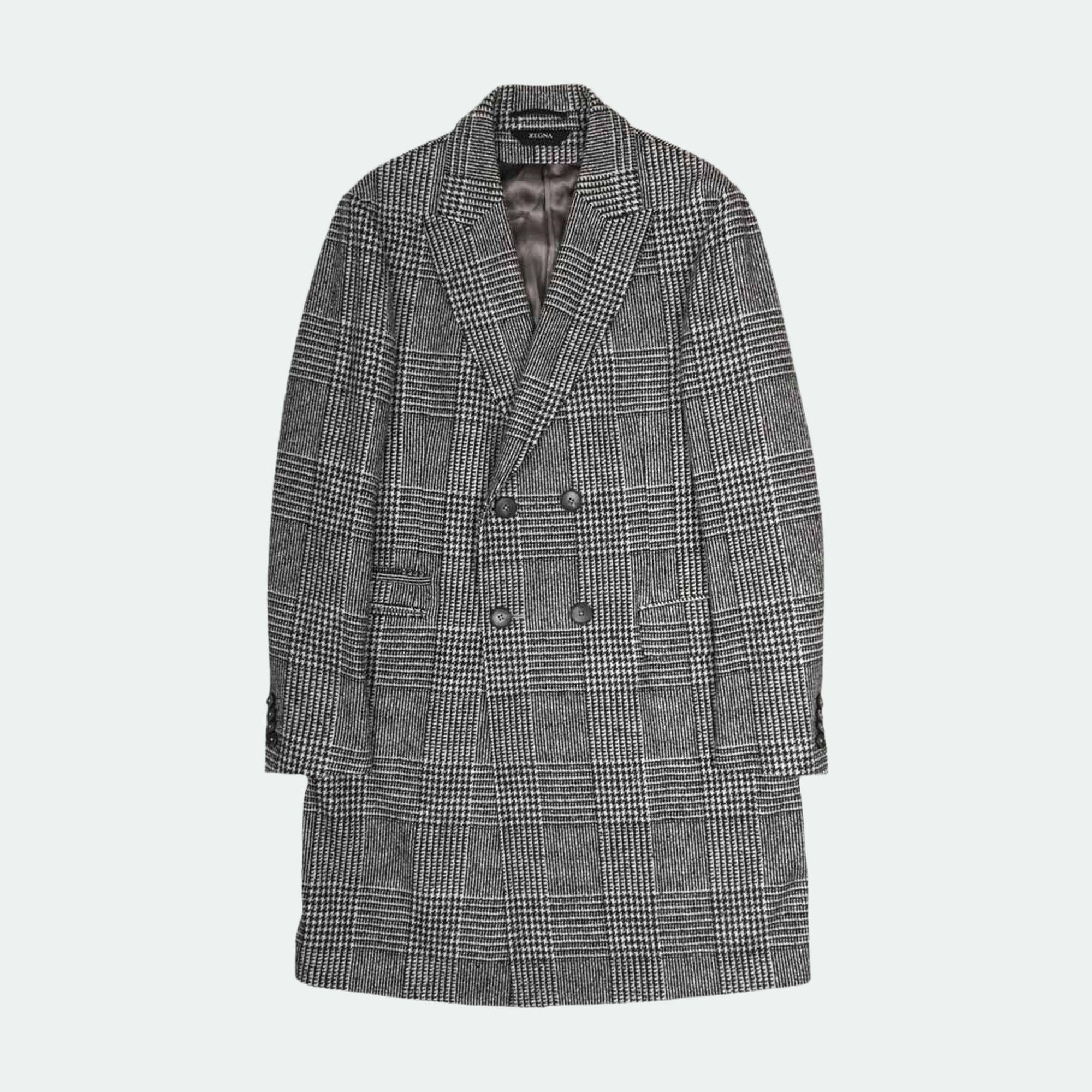 Z Zegna Z Zegna Grey Wool Double-Breasted Check Coat IT50R / L Size US L / EU 52-54 / 3 - 1 Thumbnail