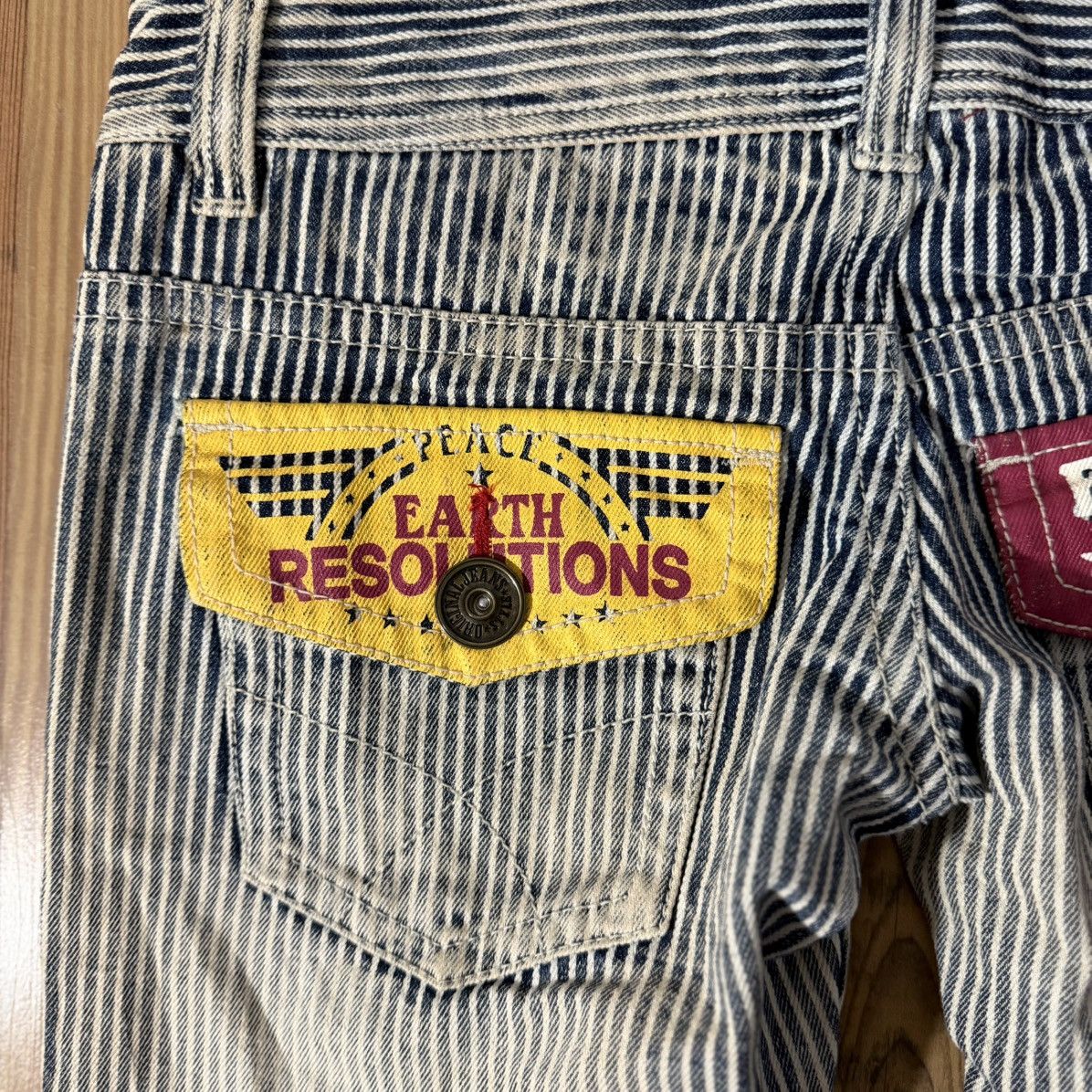 Japanese Brand × Vintage Japanese Vintage Striped Distressed Denim Jumpsuit (M) Size US 30 / EU 46 - 7 Thumbnail