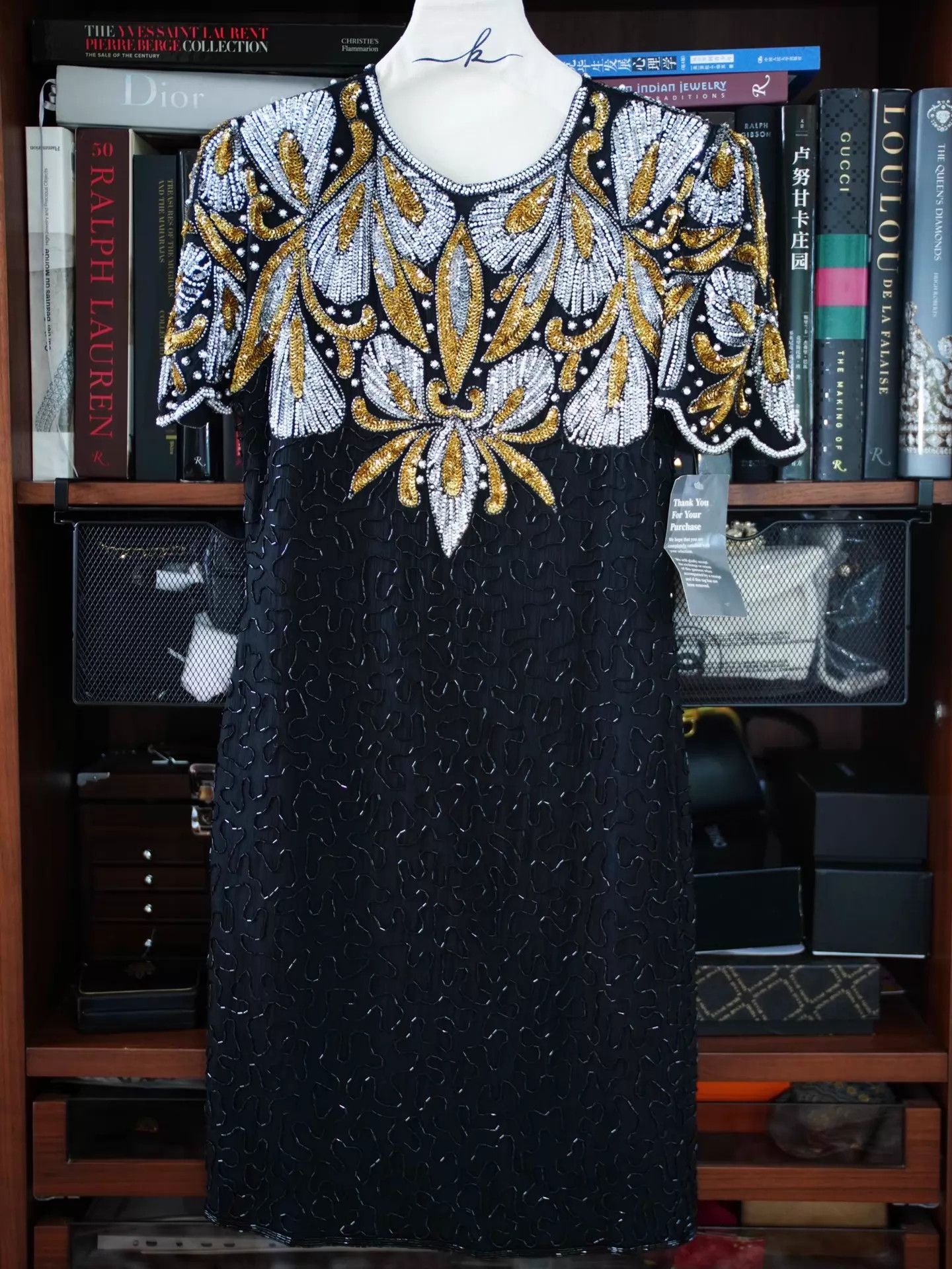 Other US Vintage Heavy Beaded Black & Gold Pearl Women's M Dress Size M / US 6-8 / IT 42-44 - 1 Thumbnail