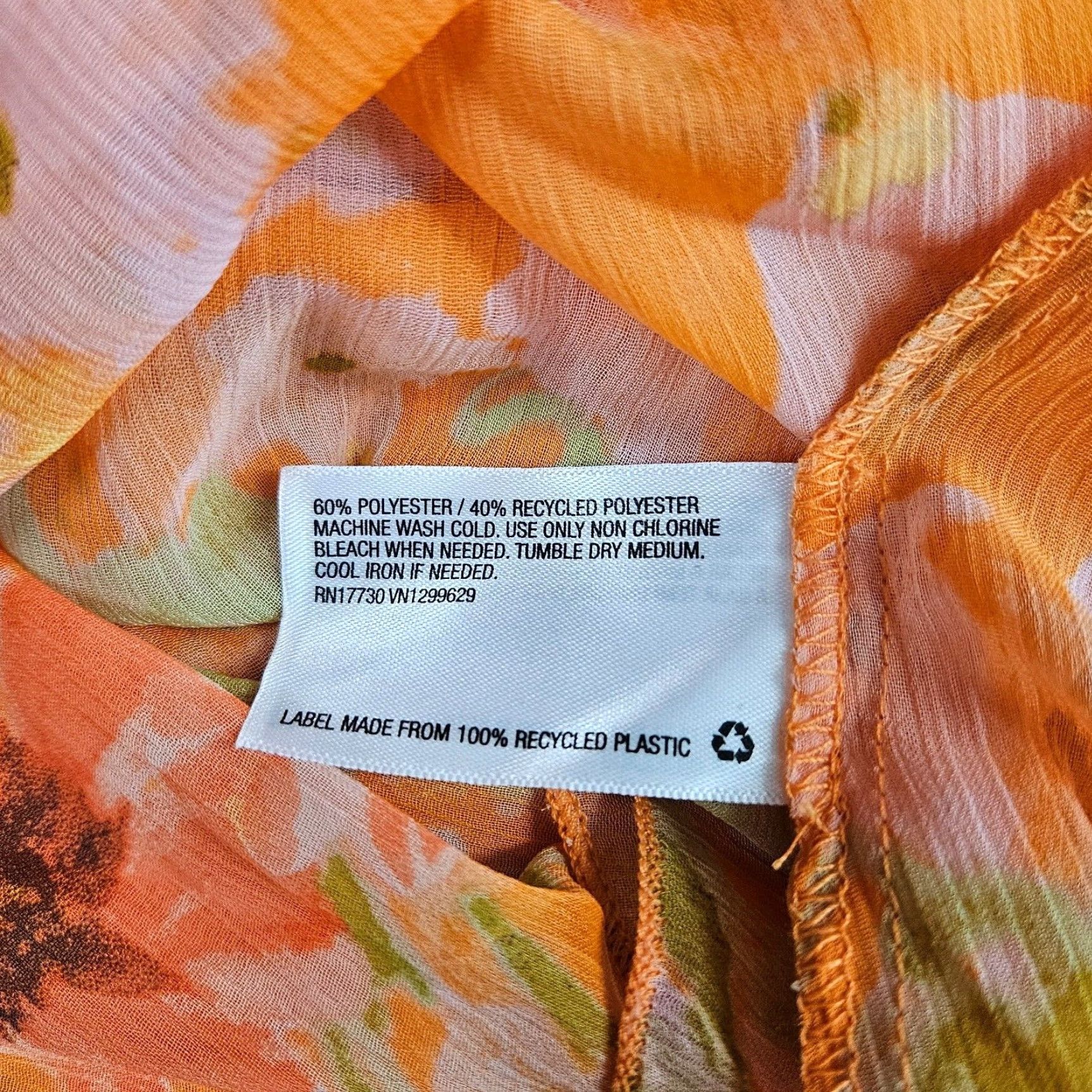 Vintage Wild Fable Blouse Duster 2XS Womens Orange Pink Floral Tie Front Sheer Long Sleeve Size XXS / US 00 / IT 34 - 5 Thumbnail