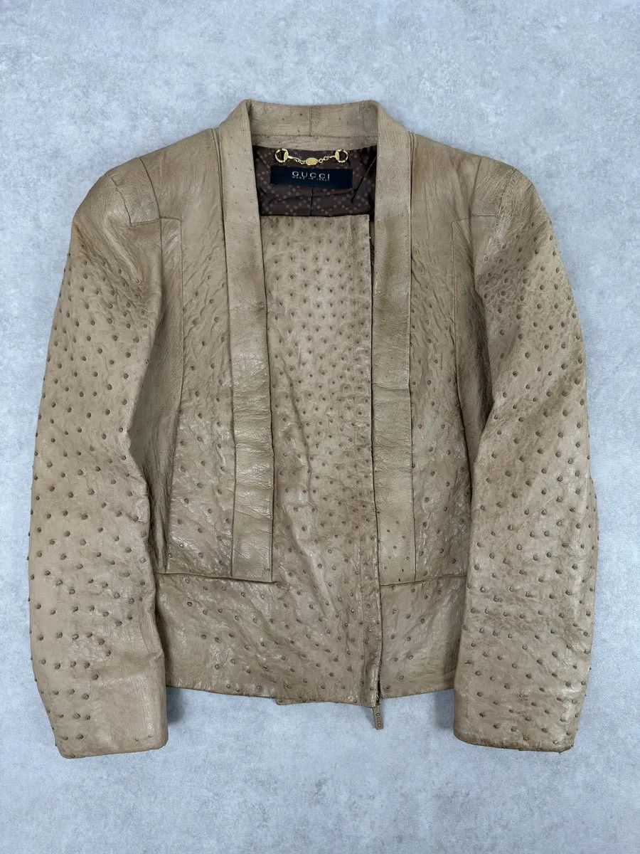 Gucci FW2010 Gucci Beige Asymmetrical Ostrich Leather Jacket by Frida Giannini Size S / US 4 / IT 40 - 1 Thumbnail
