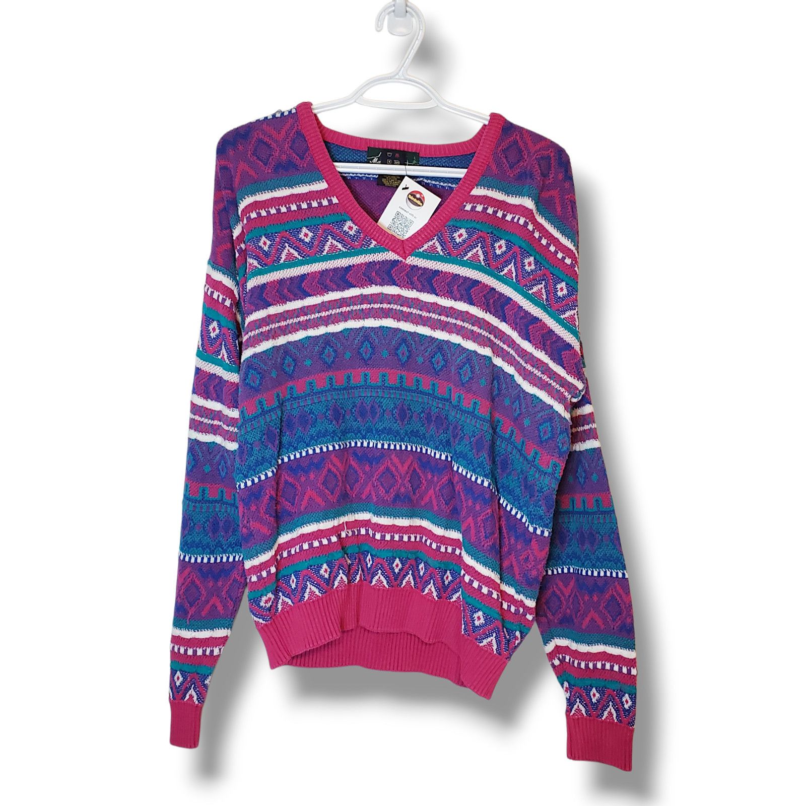 Vintage Vintage 90s Patterned Knit Sweater Pink Size M Size US M / EU 48-50 / 2 - 1 Thumbnail