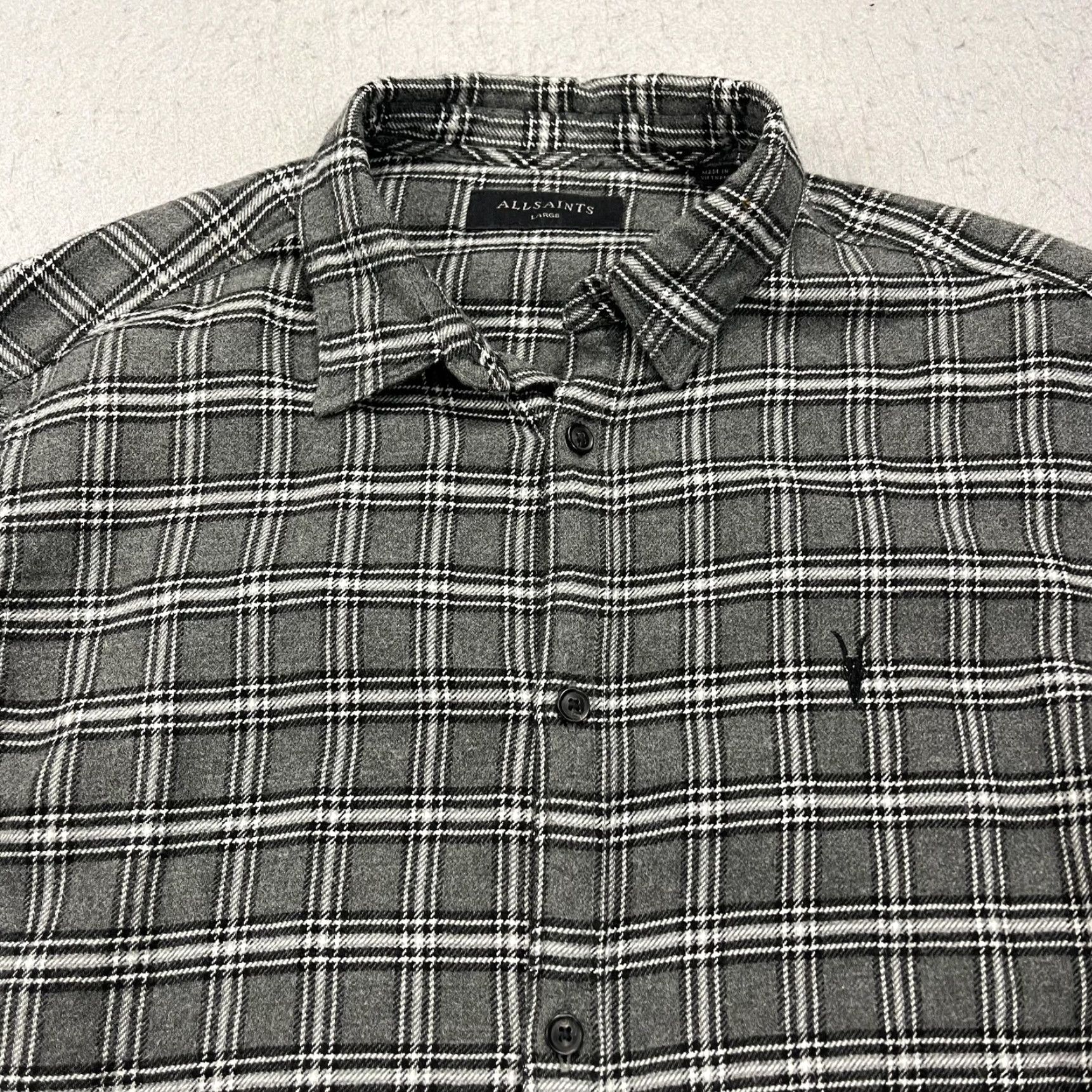 Allsaints AllSaints Shirt Mens L Gray Plaid Amos Long Sleeve Flannel Button Cotton Size US L / EU 52-54 / 3 - 2 Thumbnail
