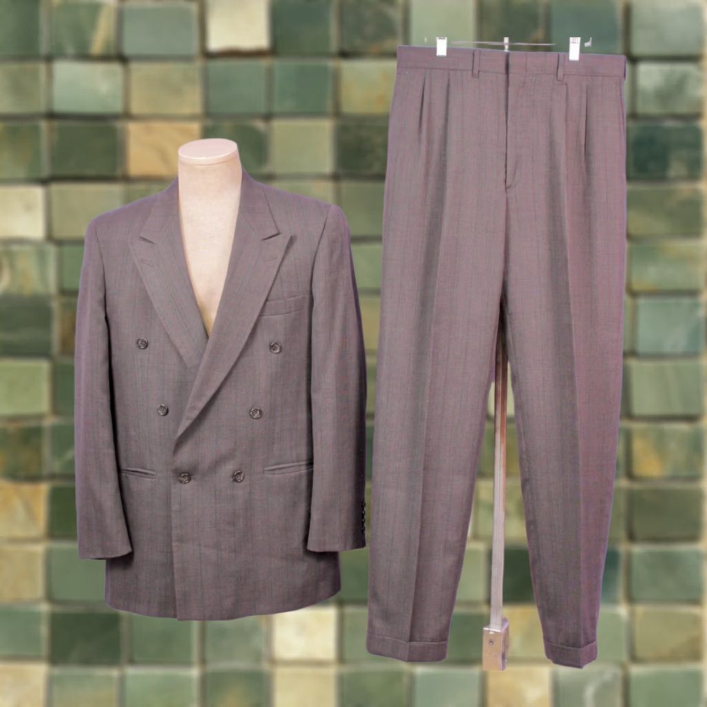 Doublet VINTAGE Kuppenheimer Suit 2 PC Double Breasted Grey Red Pinstripe Mens Sz M 1980s Wool Size 40R - 1 Thumbnail