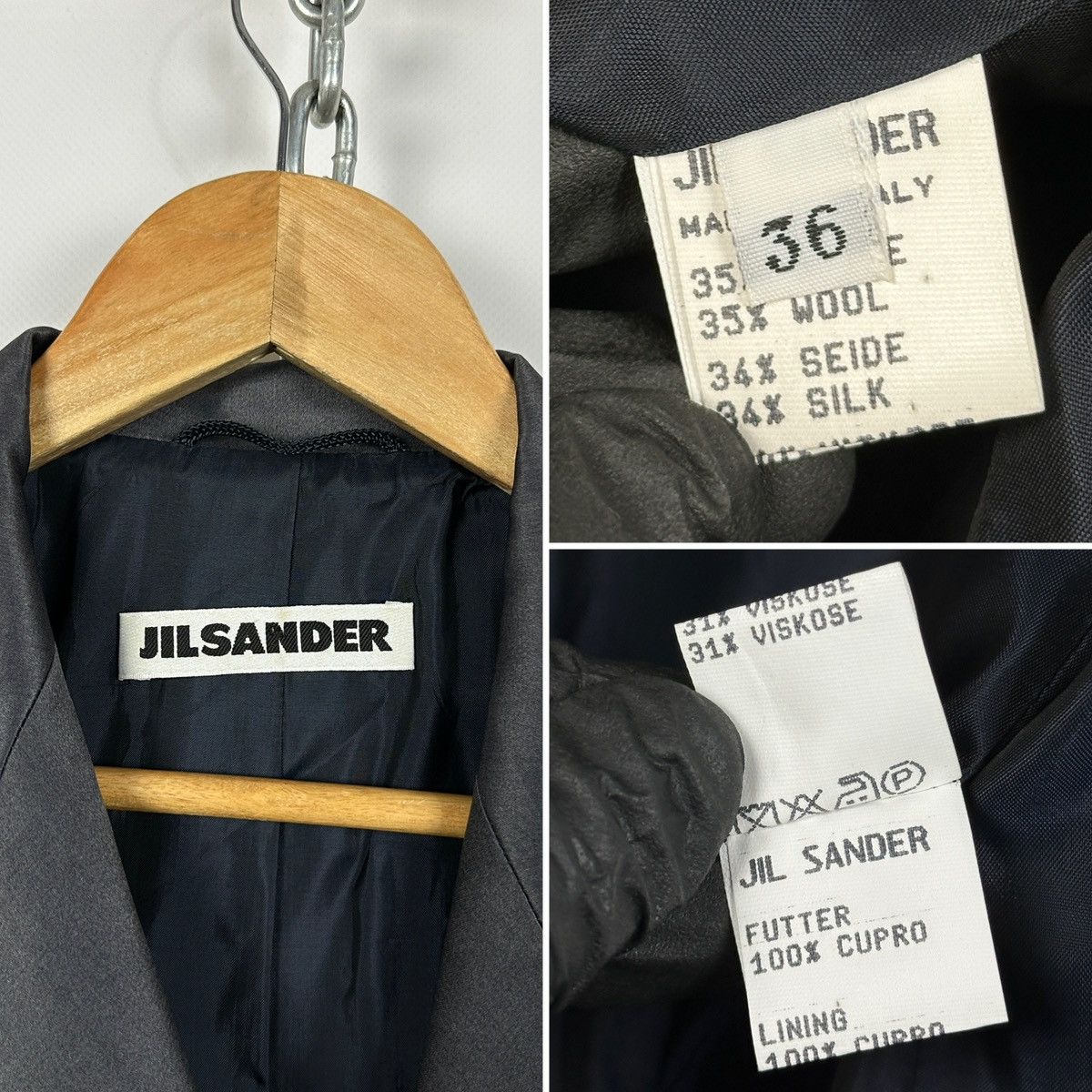 Jil Sander 90-00s Vintage Jil Sander Gray Silk Double Breasted Blazer Size XS / US 0-2 / IT 36-38 - 22 Thumbnail