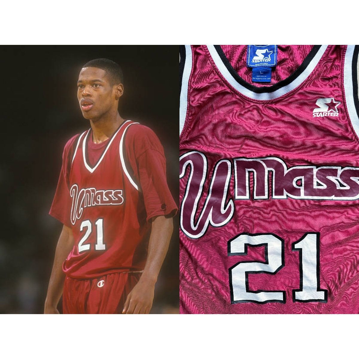 NCAA × Starter CAMBY #21 UMass 90s jersey L red Amherst Minutemen vintage Size US L / EU 52-54 / 3 - 1 Thumbnail