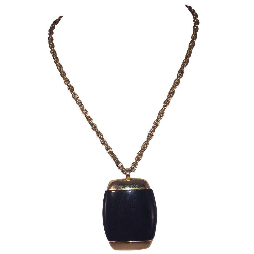 Lanvin Simulated Black Onyx Pendant Necklace