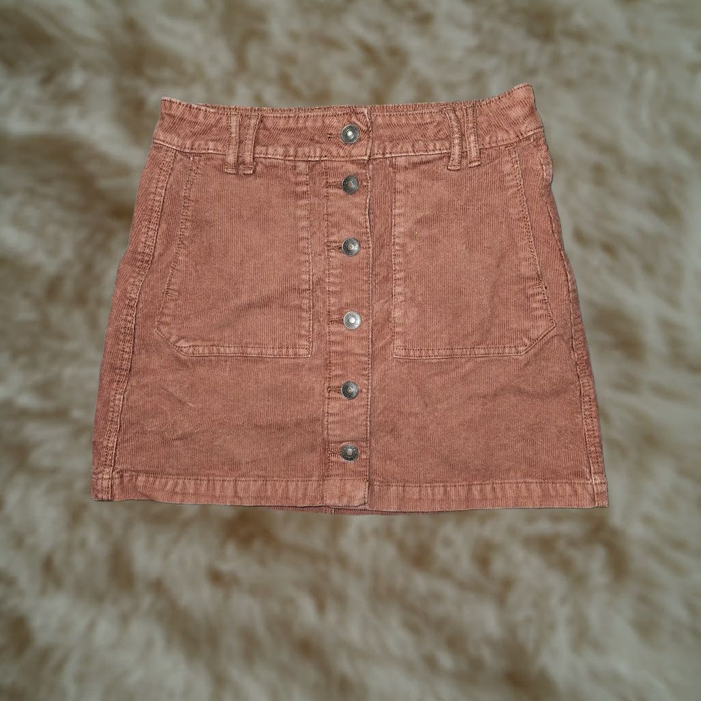 Vintage VINTAGE American Eagle Skirt Womens 2 Brown Corduroy Super High Rise A-Line Button Front (note: original is non-vintage) Size 26" / US 2 / IT 38 - 1 Thumbnail