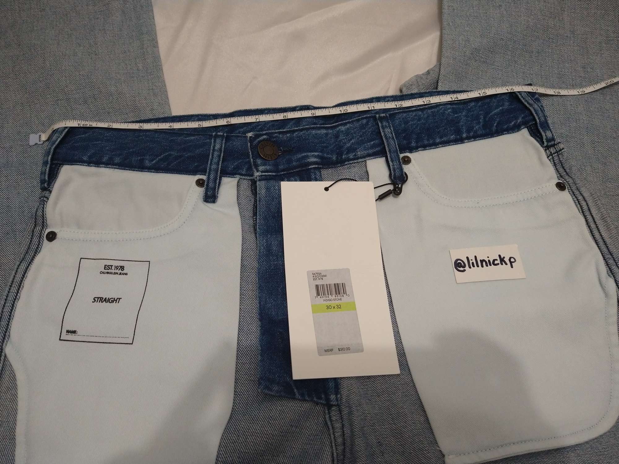 Calvin Klein 205W39NYC EST. 1978 Straight Leg Inside Out Indigo Stone Jeans Size US 30 / EU 46 - 4 Thumbnail