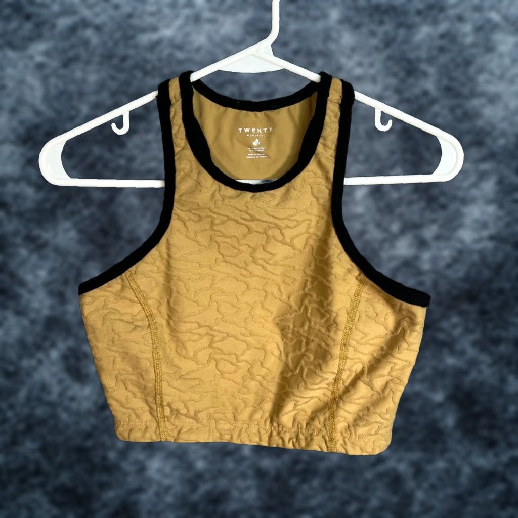 Vintage Twenty Montréal Womens Size Medium Racerback Crop Top Yellow Textured Shirt Size M / US 6-8 / IT 42-44 - 1 Thumbnail