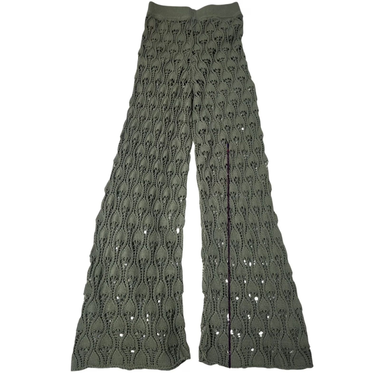 Topshop Topshop ASOS Womens S Knitted Open Stitch Trouser Pants Pull On Green Cotton Pants Knit Size 28" / US 6 / IT 42 - 2 Thumbnail
