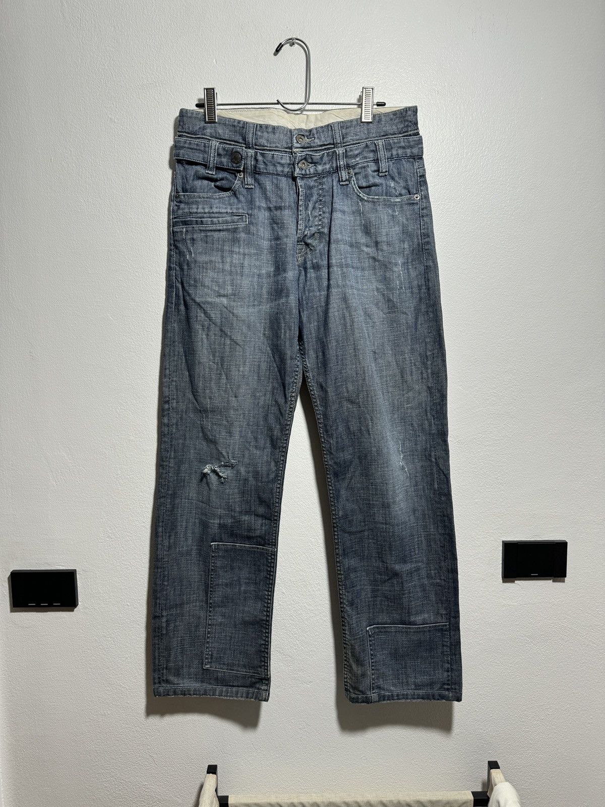 image of Dolce Gabbana Double Waist Distressed Jeans in Grey, Men's (Size 34)