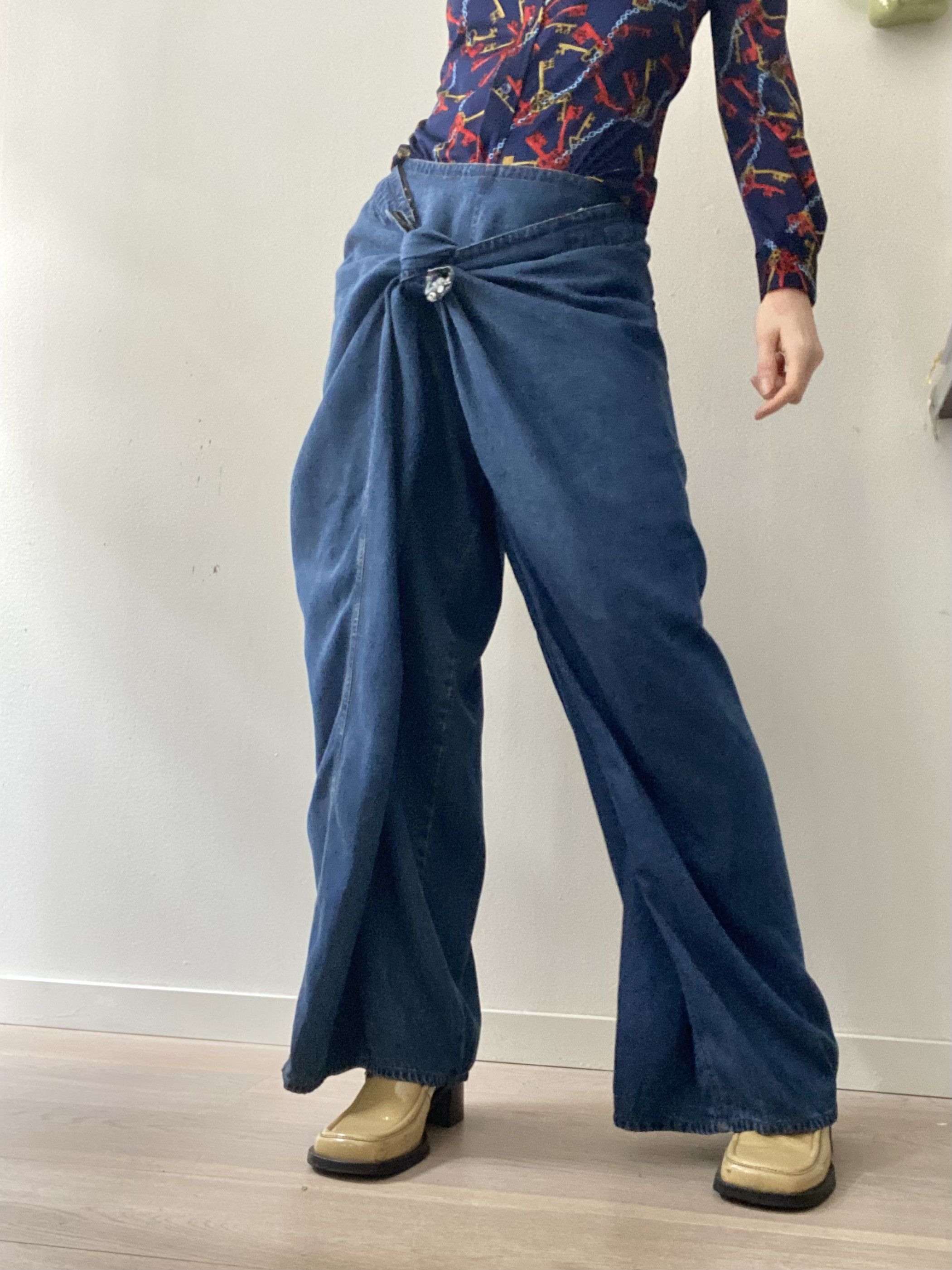 image of Jean Paul Gaultier Sarong Pants 1994 Catwalk Collection in Bleu, Women's (Size 27)