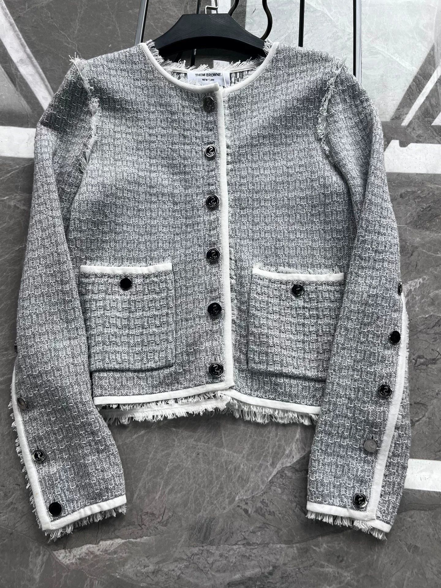 Thom Browne thom browne gray tweed jacket with white trim Size US M / EU 48-50 / 2 - 1 Thumbnail