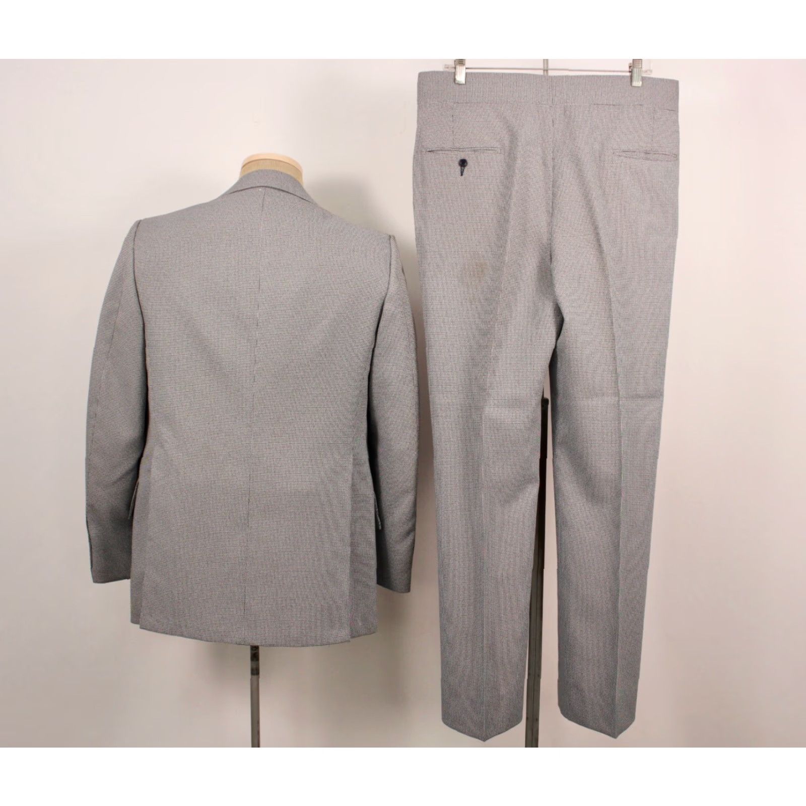Vintage VINTAGE Mens VTG 70s Navy Blue & White Houndstooth Leisure Suit M 1970s Polyester Disco Shirt Jacket Pants Mens Size 40R - 3 Thumbnail