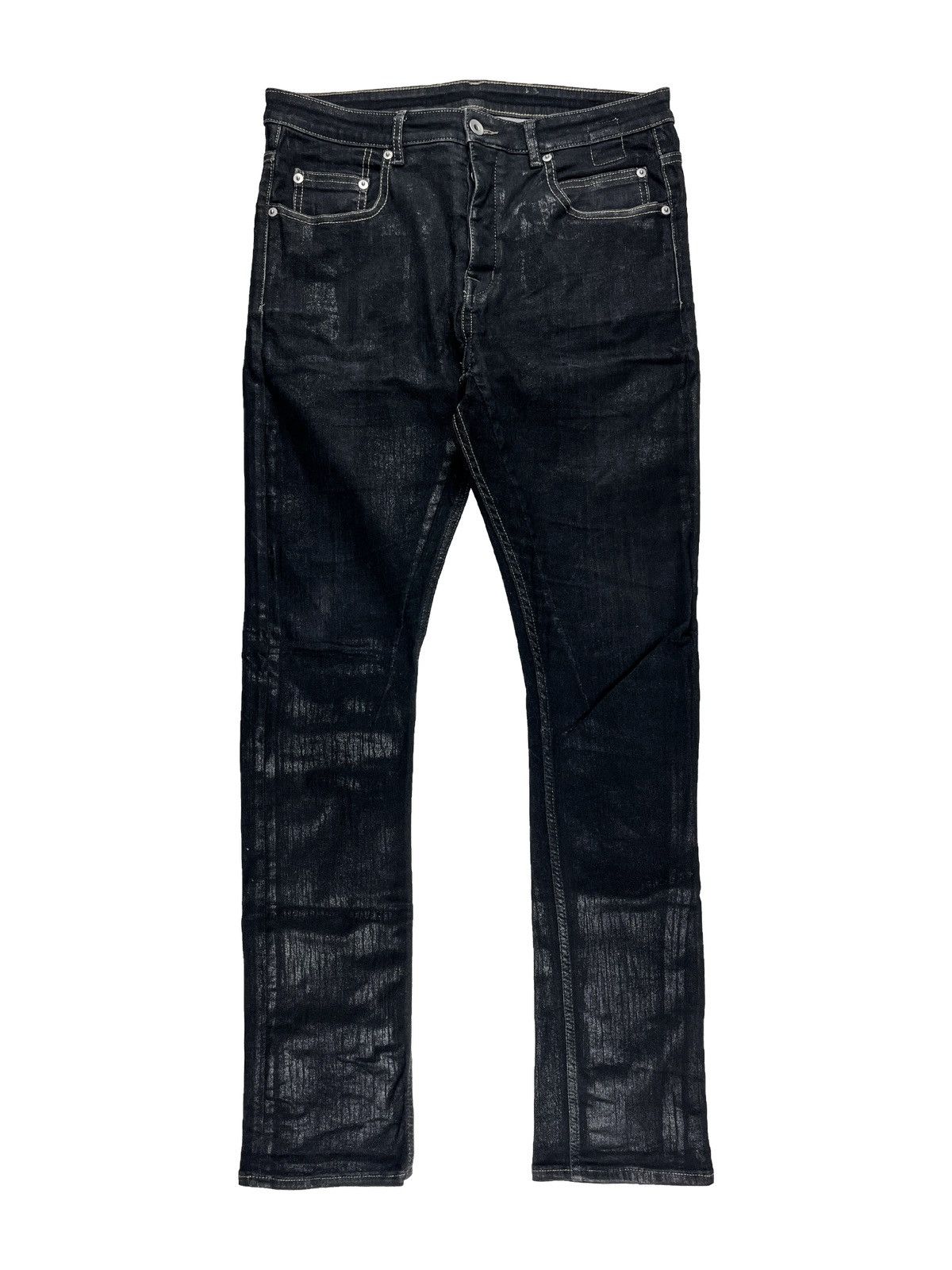 image of Fw21 Rick Owens Sbf Foil Wax Detroit Denim Jeans in Black, Men's (Size 30)