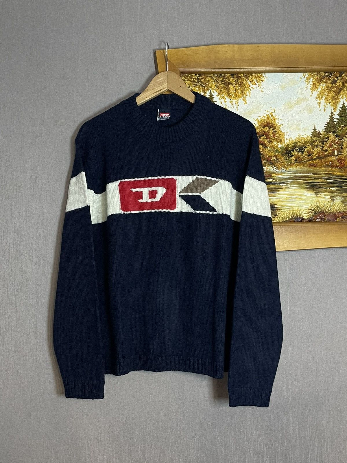 Diesel Rare 🔥 Vintage Diesel D Logo Knit Sweater Jumper Crewneck Size US L / EU 52-54 / 3 - 2 Thumbnail