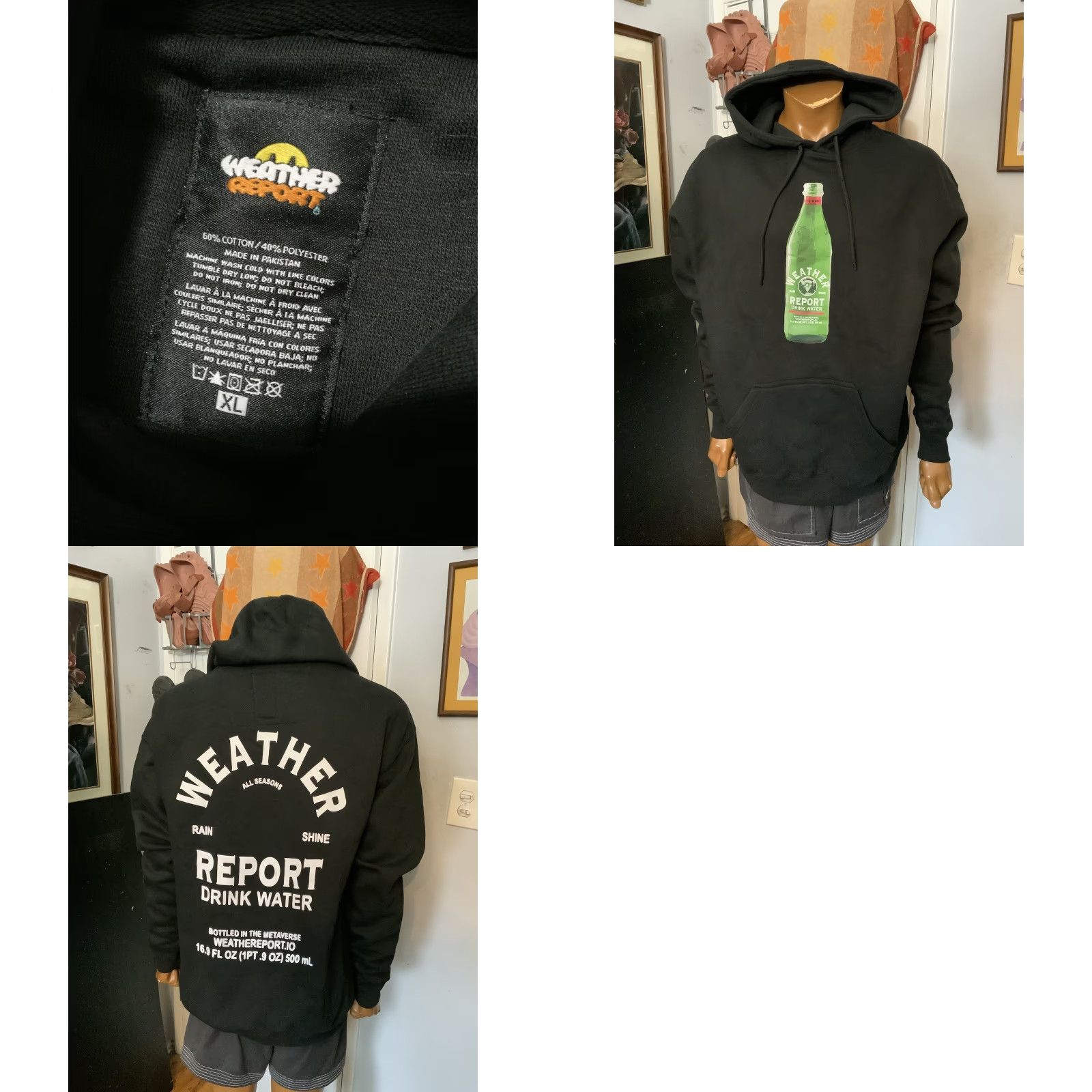 Vintage Weather Report Drink Water All Seasons Bottled In The Metaverse Black Hoodie XL Size US XL / EU 56 / 4 - 8 Thumbnail