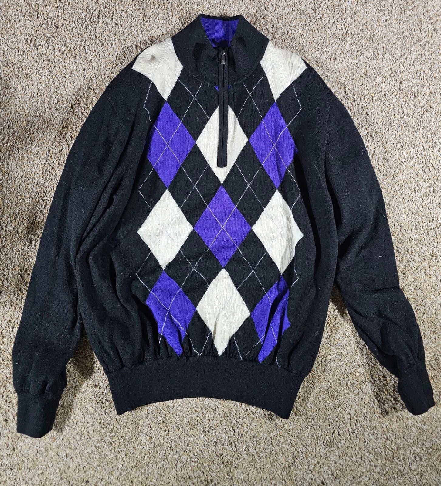 Footjoy FootJoy Argyle Wool Sweater Black Purple 1/4Zip Mens L FLAWS Size US L / EU 52-54 / 3 - 1 Thumbnail