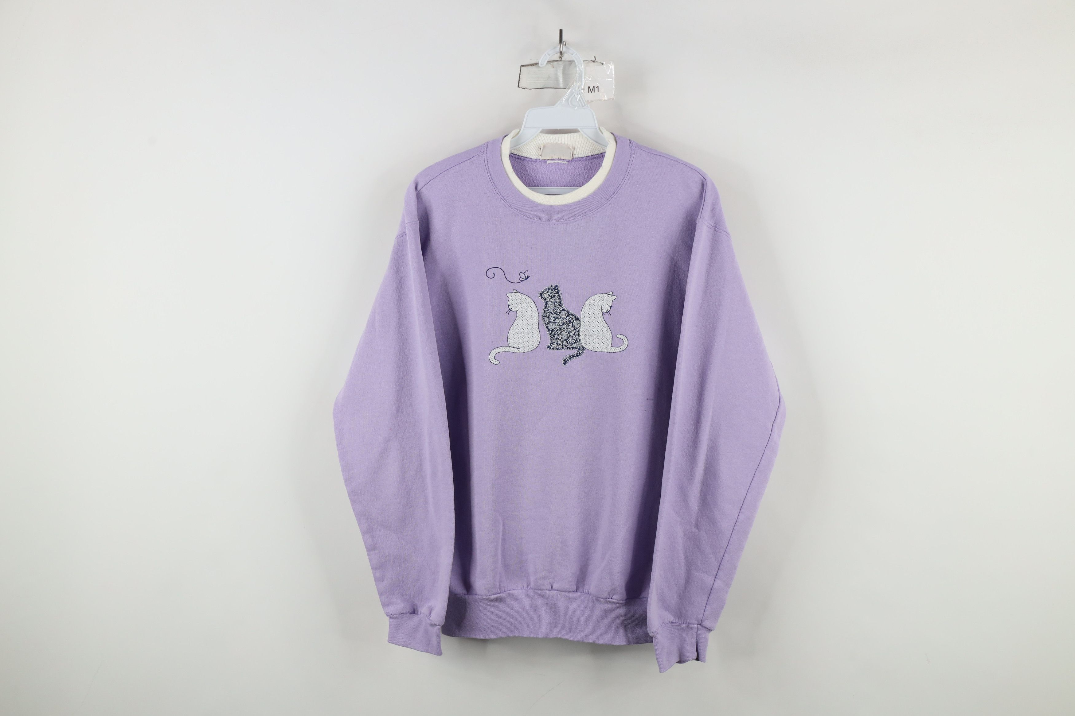 Vintage Vintage 90s Quilt Patch Cat Kitten Butterfly Sweatshirt Size M / US 6-8 / IT 42-44 - 1 Thumbnail