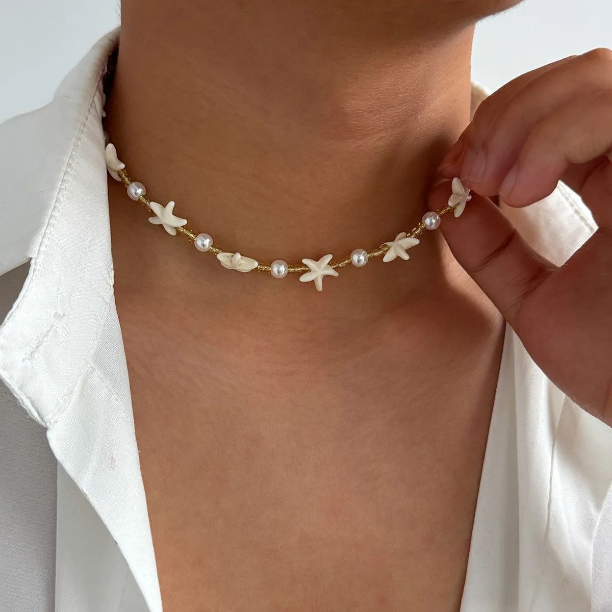 Vintage Pearl Beaded Beach Starfish Necklace Size ONE SIZE - 3 Thumbnail