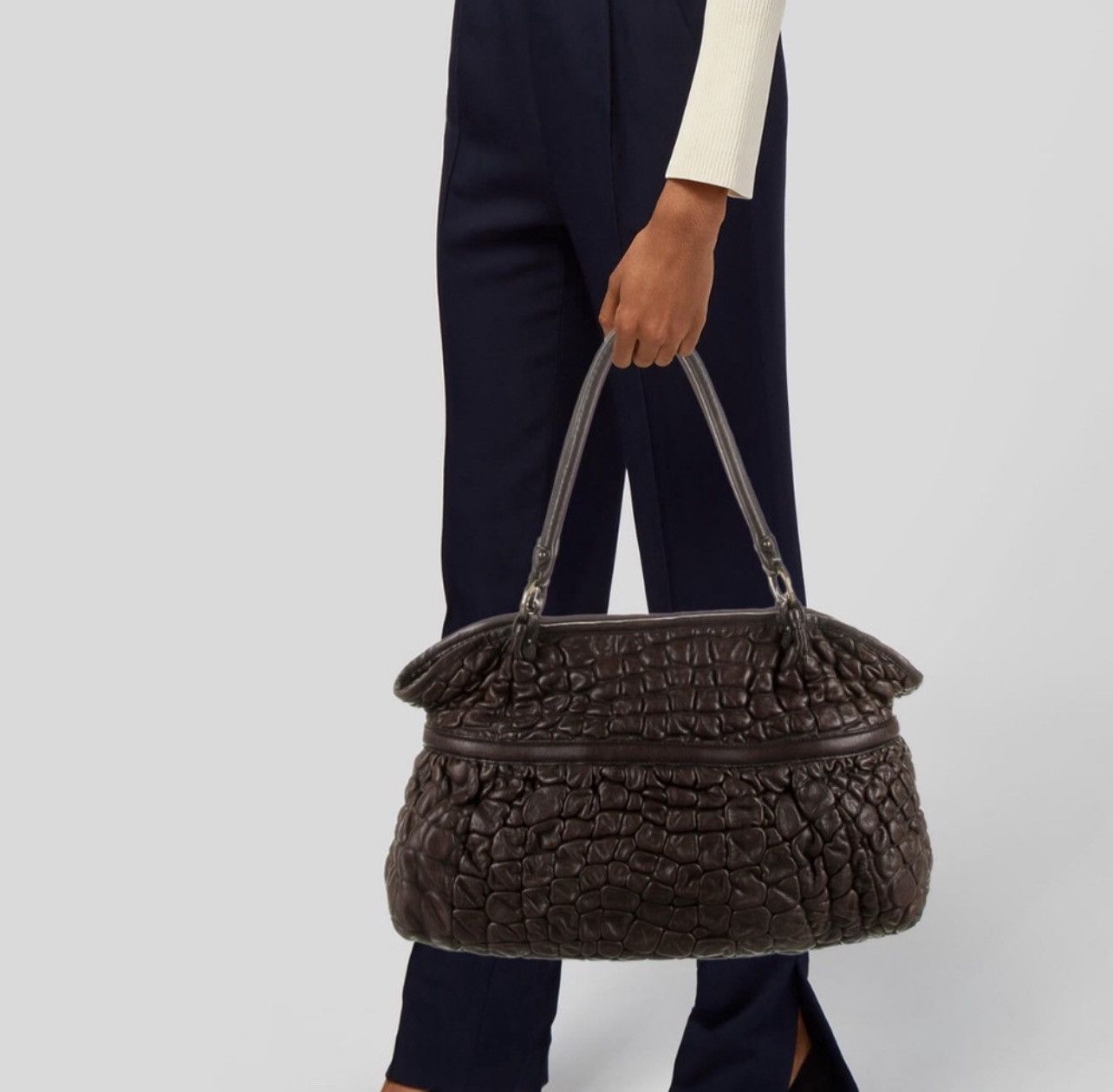 Fendi FENDI Bubble Calfskin Leather Large Chef Shopper Tote Brown Size ONE SIZE - 5 Thumbnail