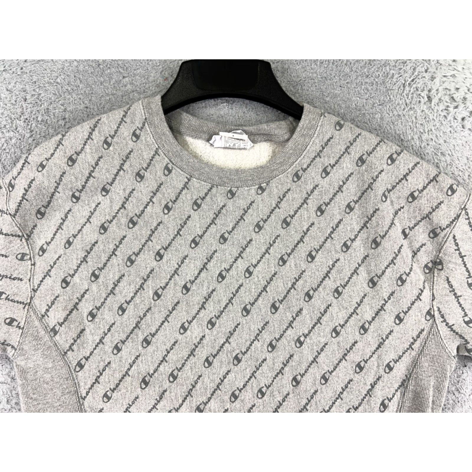Champion VINTAGE Champion Sweater Women Small Gray Spellout AOP Cotton Reverse Weave Cotton Crop Size S / US 4 / IT 40 - 4 Thumbnail
