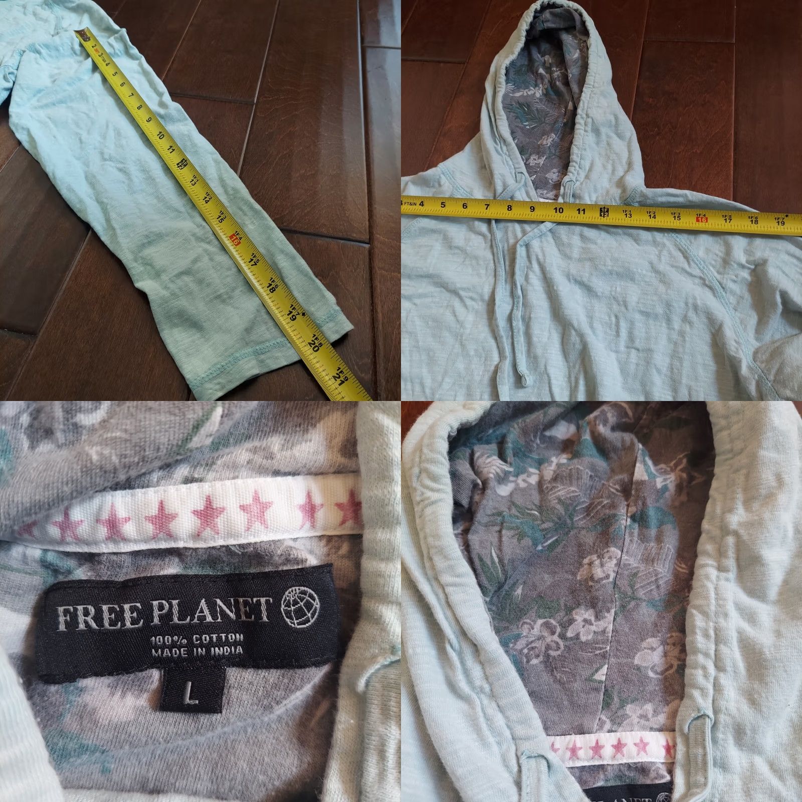 Vintage Free Planet Hoodie Pullover Men L Light Blue 90s With Pockets Drawstring Cotton Blue Brand Free Planet Mens Hoodie Size US L / EU 52-54 / 3 - 10 Thumbnail