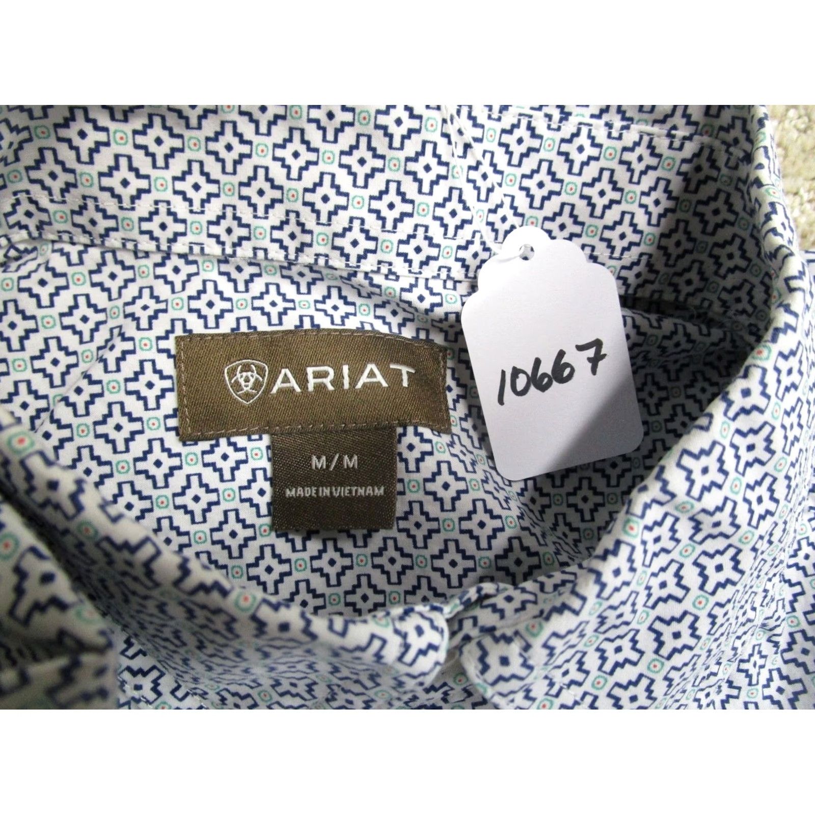 Ariat Ariat Shirt Men Medium White Geometric Western Long Sleeve Button-Up Cowboy Rodeo Size US M / EU 48-50 / 2 - 8 Thumbnail