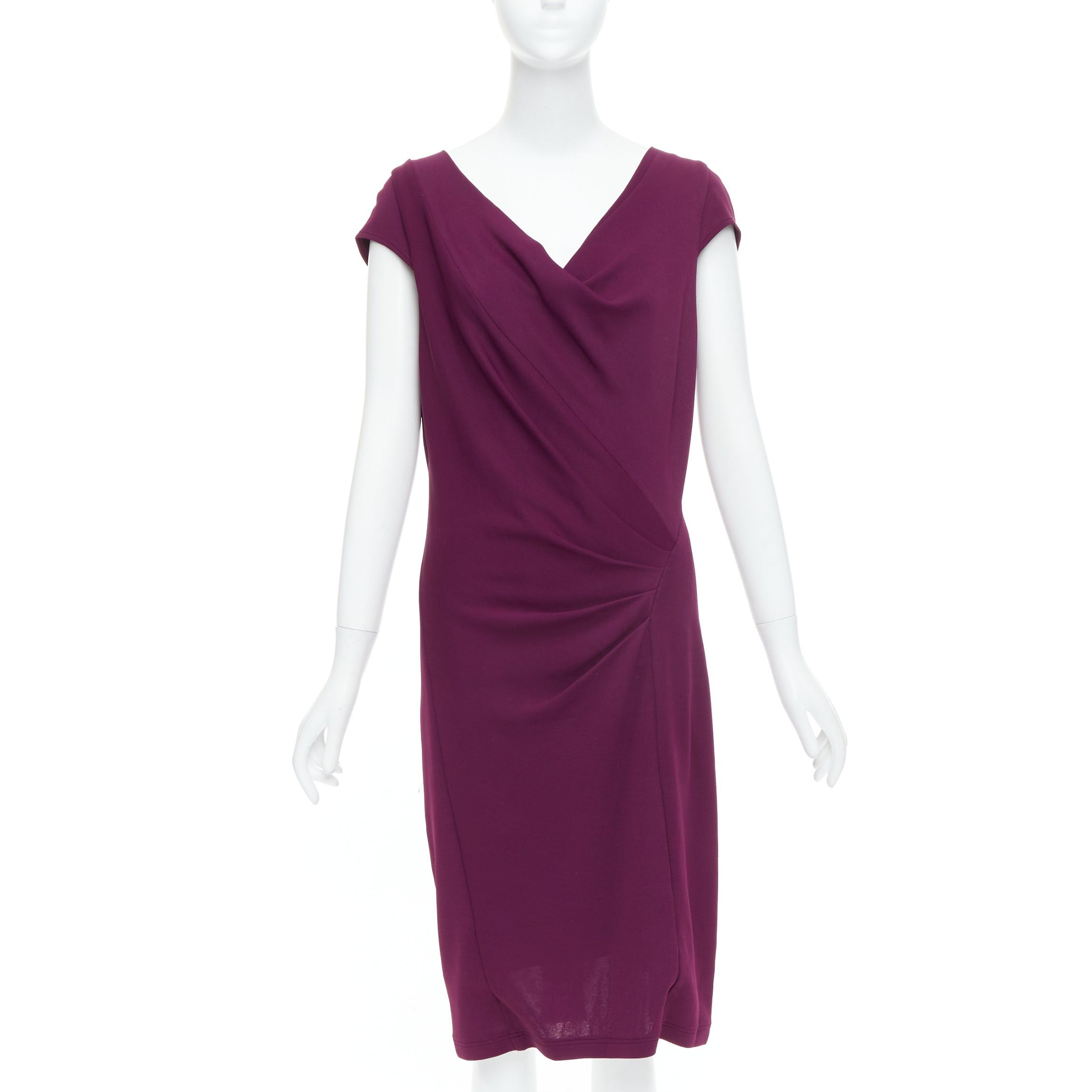 Donna Karan DONNA KARAN dark purple asymmetric drape cowl neck sheath dress L Size M / US 6-8 / IT 42-44 - 1 Thumbnail