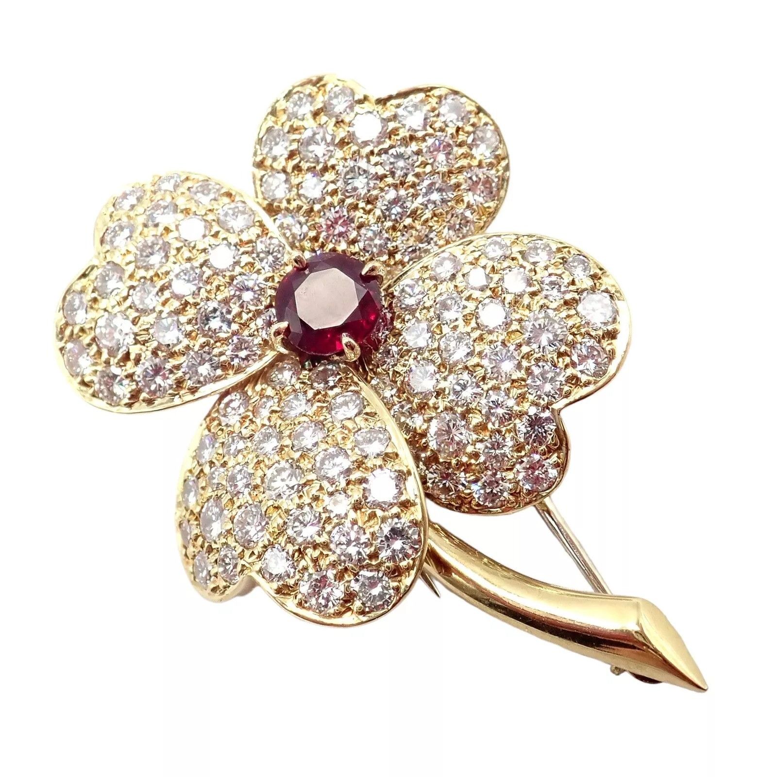 Van Cleef & Arpels 18k Yellow Gold Diamond Ruby Brooch Pendant Size ONE SIZE - 7 Thumbnail