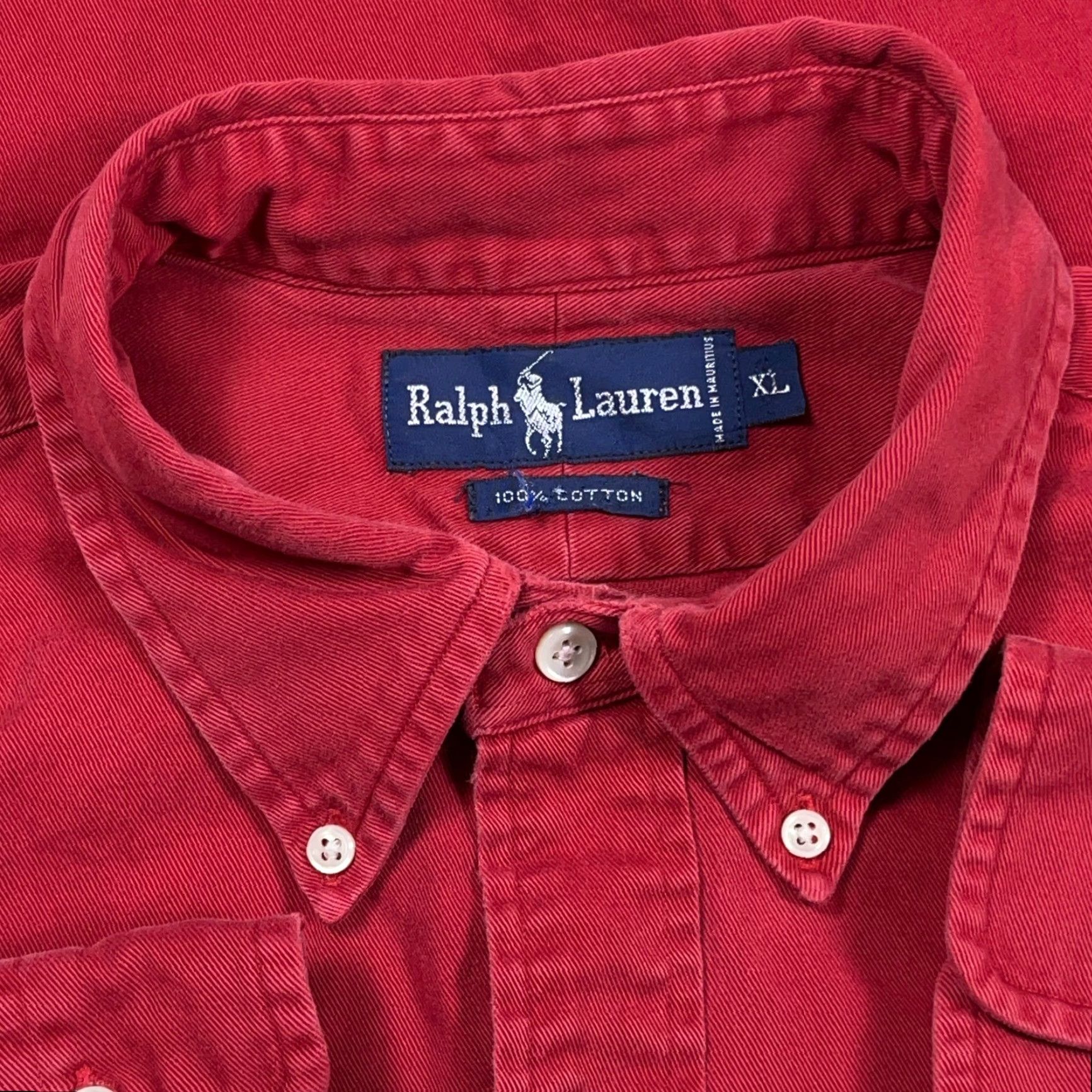 Ralph Lauren VINTAGE Ralph Lauren Shirt Men XL Red Blue Pony Twill Denim Button Up Size 46R - 7 Thumbnail
