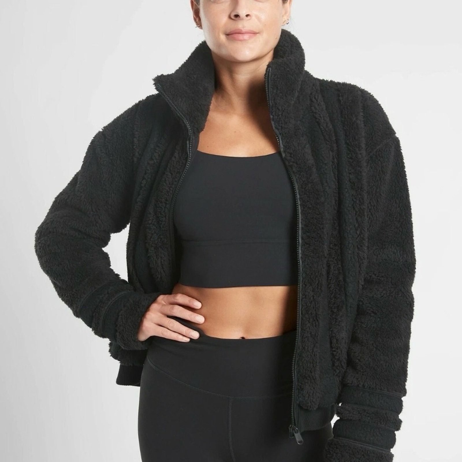 Athleta Athleta Willow Fleece Sherpa Bomber Jacket Women’s XS Black Size XS / US 0-2 / IT 36-38 - 1 Thumbnail