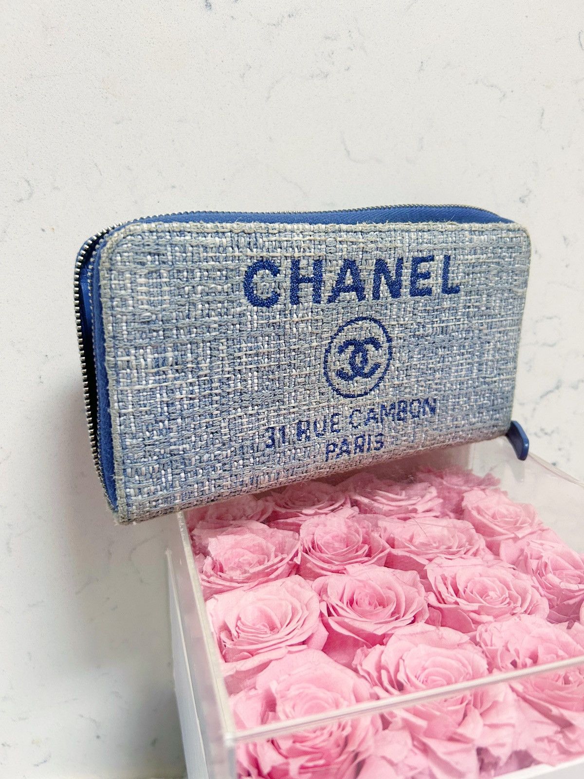 Chanel Authentic Chanel Light Blue Deauville Tweed Wallet / Clutch Size ONE SIZE - 11 Thumbnail