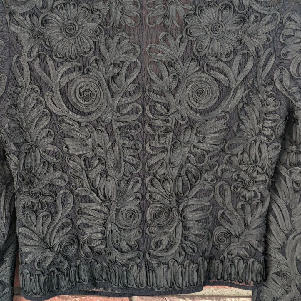 Escada Escada Silk & Cotton Intricate Black Floral Mesh Jacket Top Size XS / US 0-2 / IT 36-38 - 10 Thumbnail