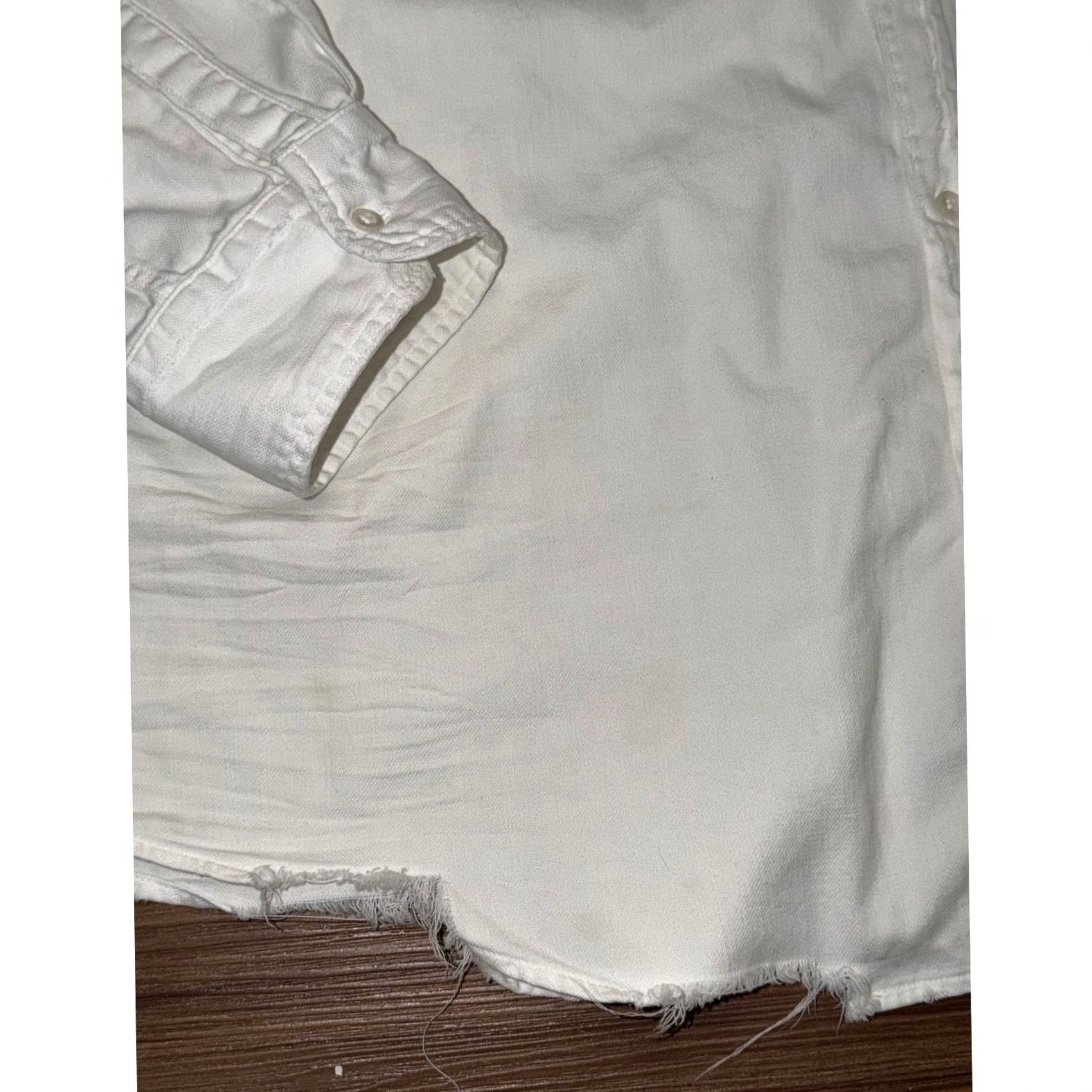 Frank & Eileen VINTAGE Frank & Eileen Luke White Distressed Raw Hem Button Down Shirt White Men 2XL Size US XXL / EU 58 / 5 - 5 Thumbnail