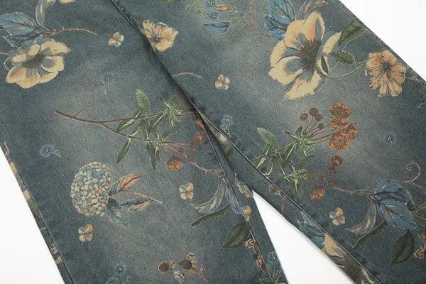 Japanese Brand VIBE Men's floral print loose wide-leg jeans Size US 32 / EU 48 - 5 Thumbnail