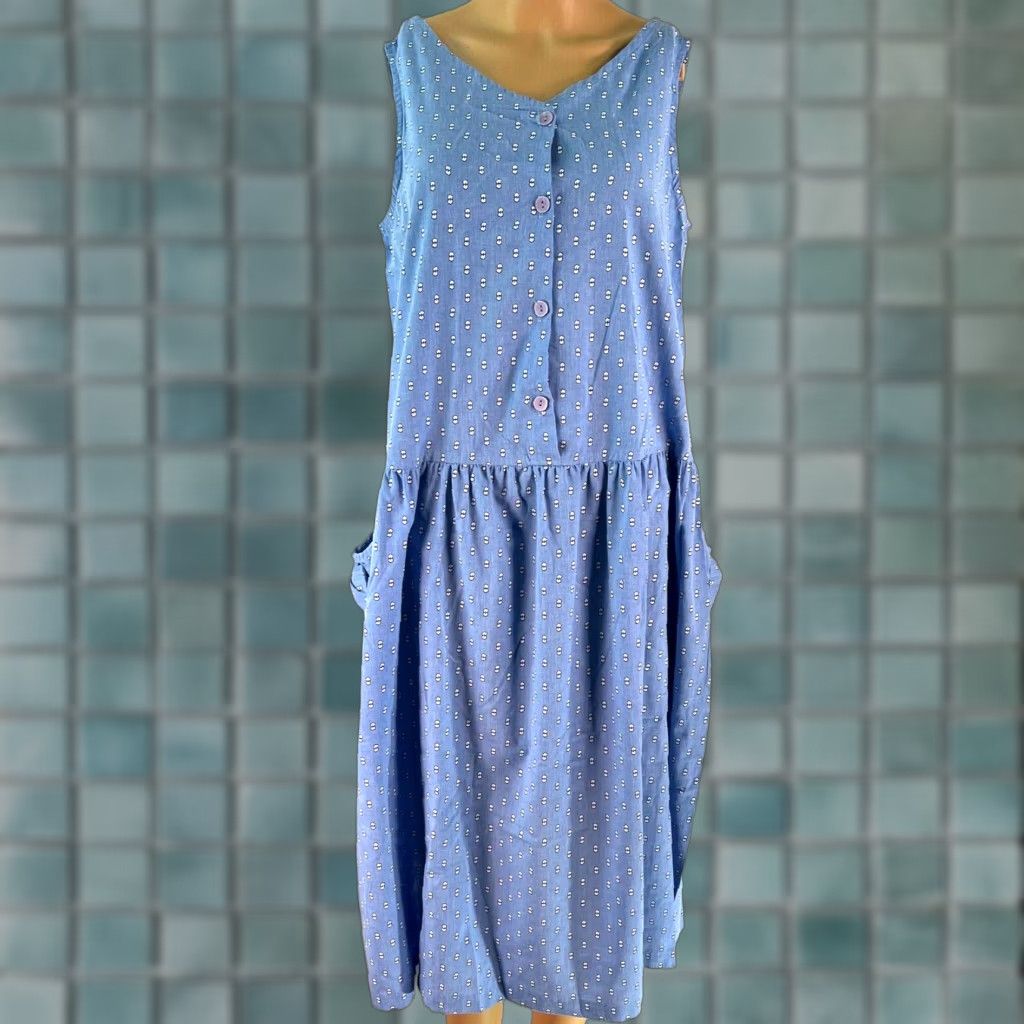 Vintage VINTAGE Unbranded Womens A-Line Midi Dress Size M Blue Casual V-Neck Button Sleeveless with Pockets Size M / US 6-8 / IT 42-44 - 1 Thumbnail