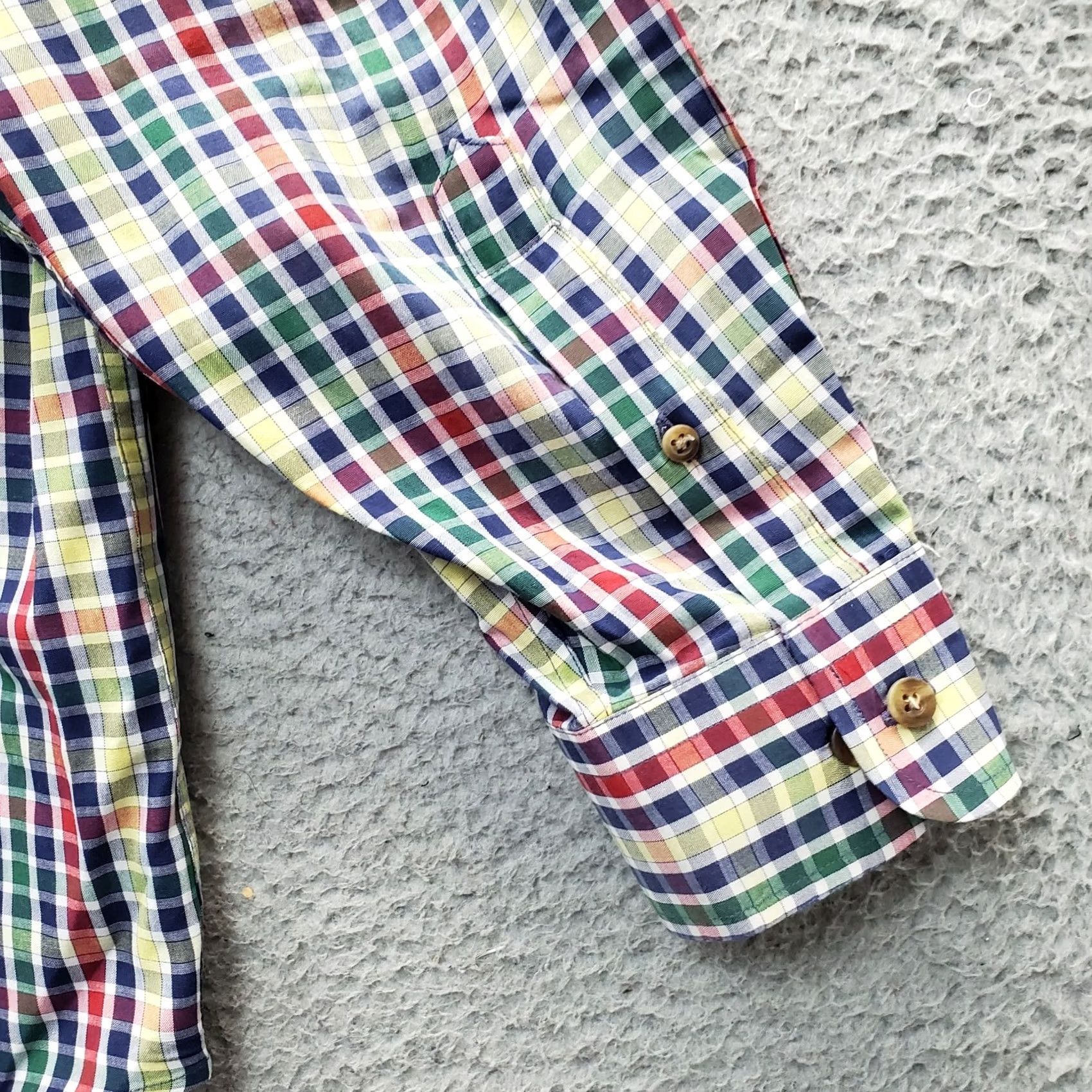 Lands' End Lands' End Dress Shirt Mens Large Multi Checkered Long Sleeve Pocket Button Down Size 42R - 7 Thumbnail