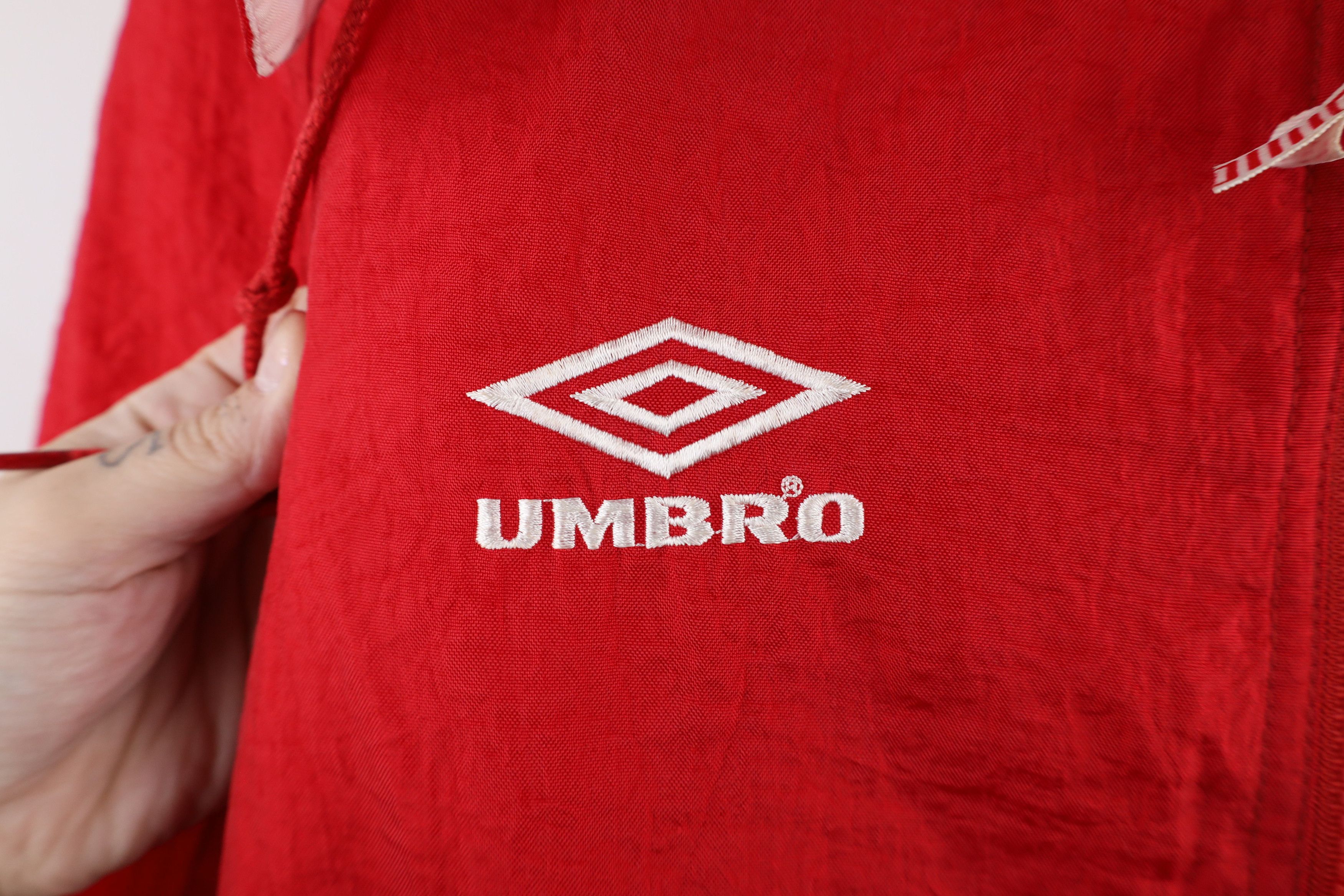 Umbro × Vintage Vintage 90s Umbro Taped Logo Soccer Hooded Puffer Jacket Red Size US XL / EU 56 / 4 - 4 Thumbnail