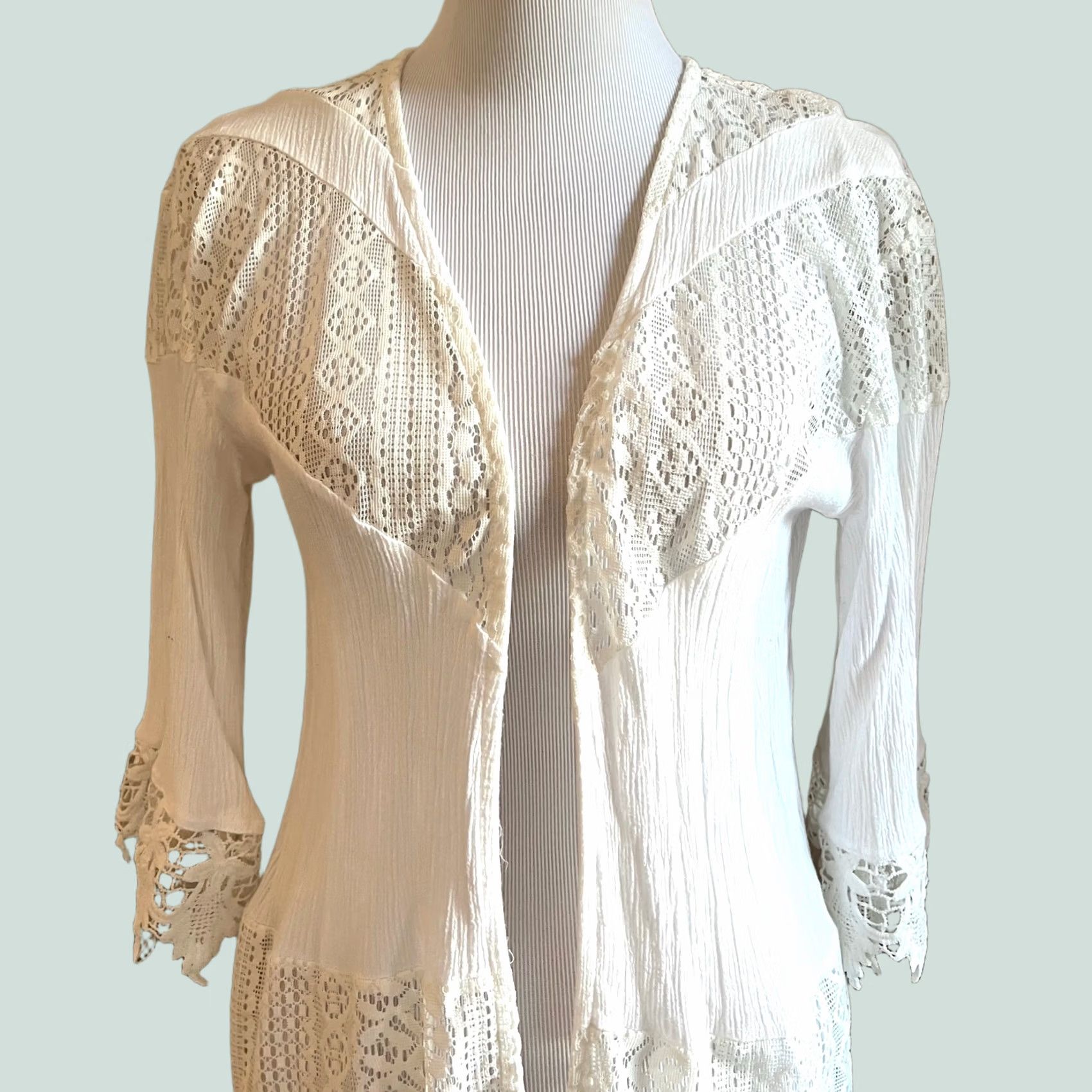 Vintage VINTAGE Crochet Lace Cardigan Kimono Cover White Moral Fiber Open Front Women’s Size M Size M / US 6-8 / IT 42-44 - 1 Thumbnail