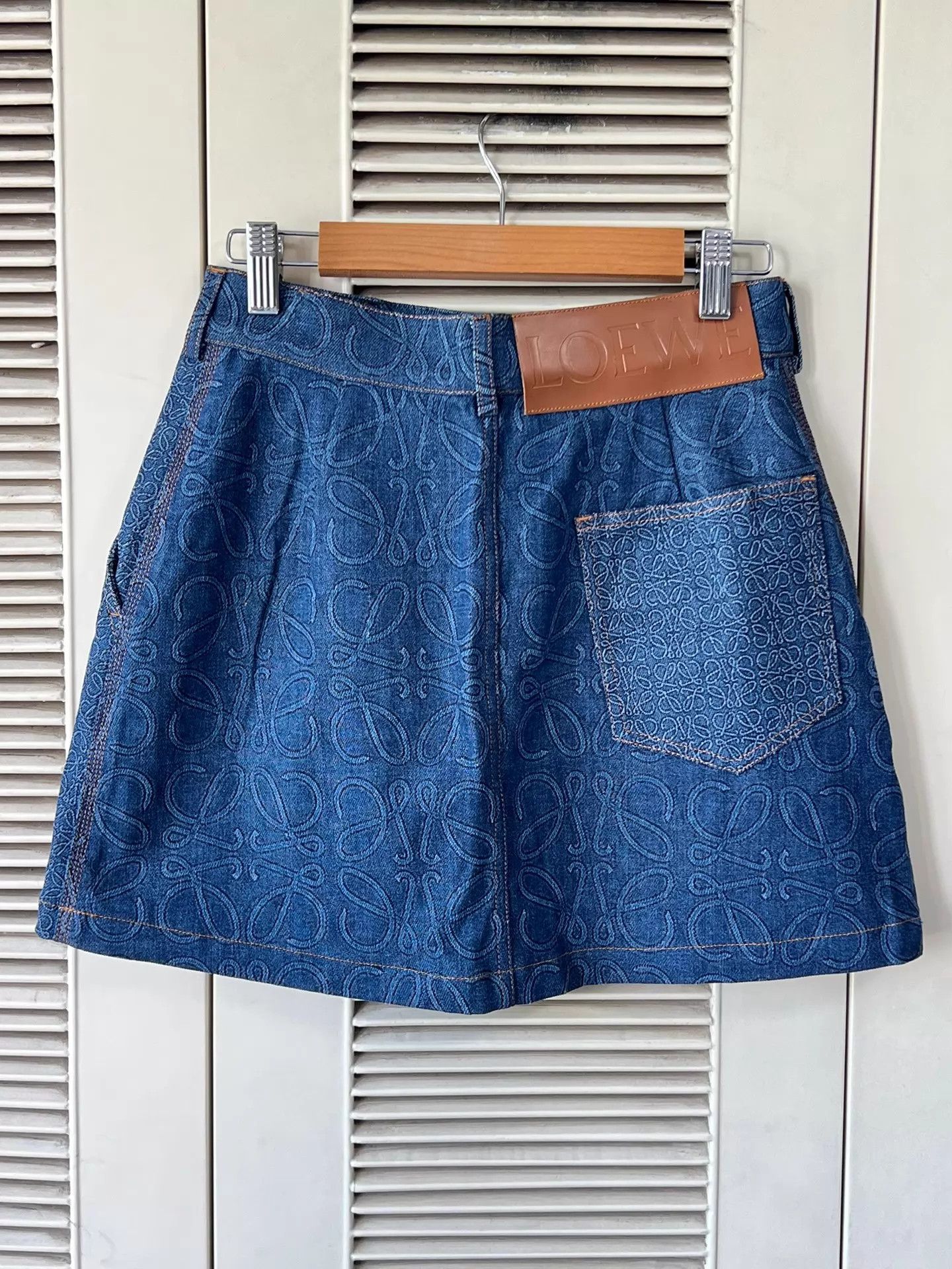 Loewe LOEWE Women's All-Over Logo Denim Skirt 34 Size 24" / US 00 / IT 34 - 2 Thumbnail