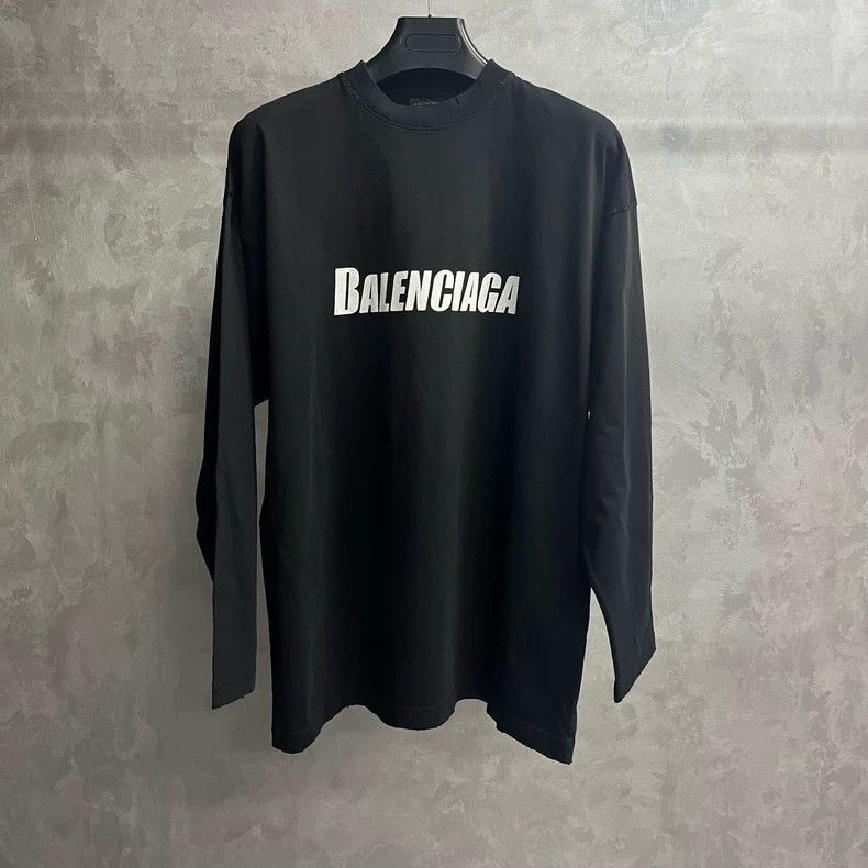 Balenciaga Balenciaga Balenciaga Black Logo Print Long Sleeve T-Shirt Size US M / EU 48-50 / 2 - 1 Thumbnail