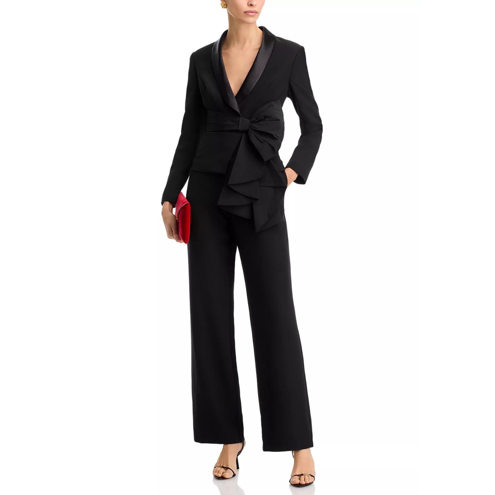 Other Aidan Mattox Women's Black Bow Trim Jumpsuit Size 12 Size 34" / US 12 / IT 48 - 3 Thumbnail