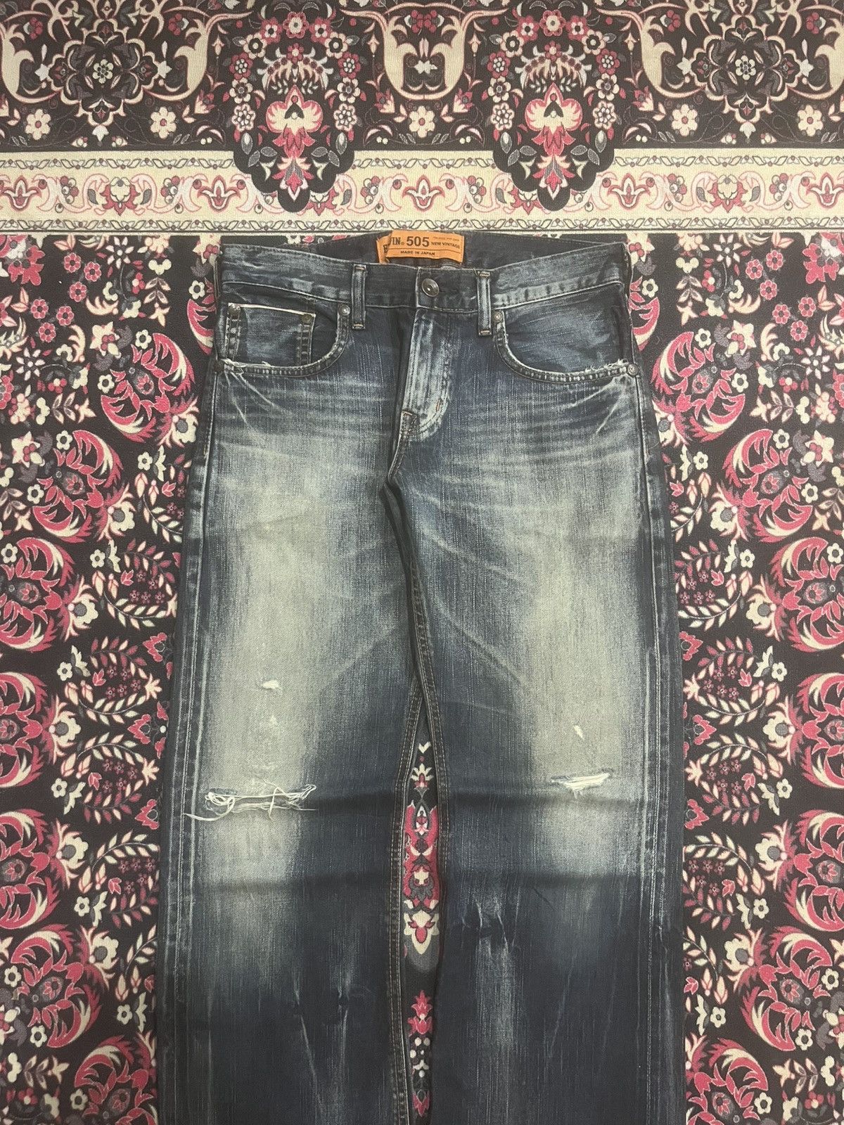 Vintage Edwin 505 Dark Faded Ripped Buckle Back Selvedge Flare Jeans Size US 30 / EU 46 - 3 Thumbnail