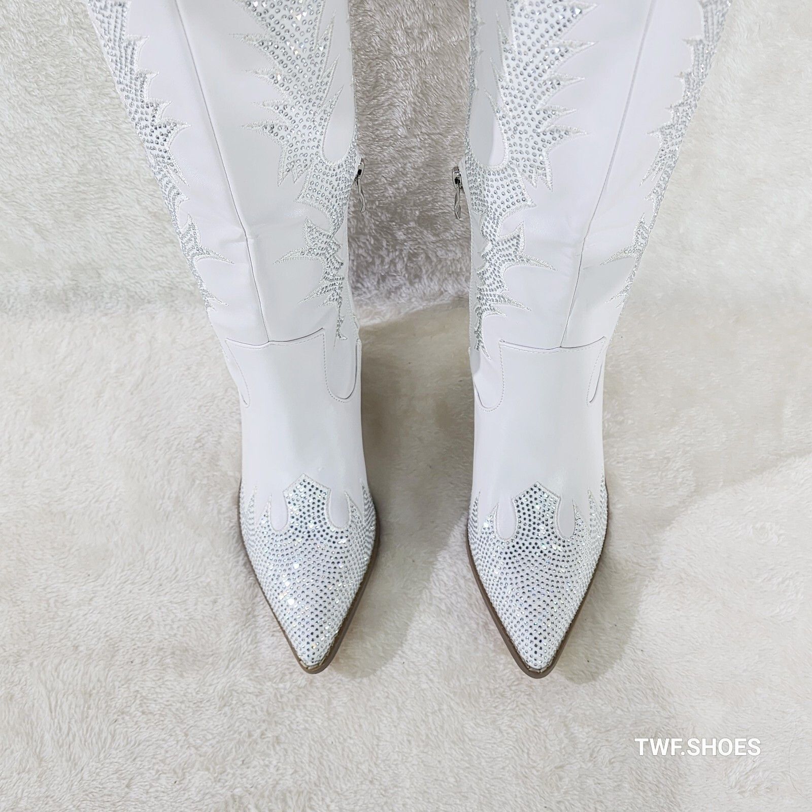 Other Rodeo Flash White Matte Rhinestone Western Knee High Cowgirl Size US 10 / IT 40 - 5 Thumbnail