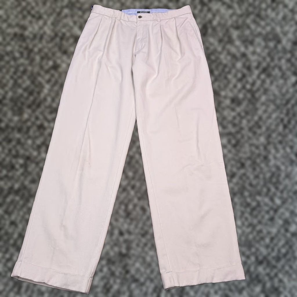 Vintage American Living Khakis Pants Mens 34x32 Beige High Rise Pleated Cuffed New Size US 34 / EU 50 - 1 Thumbnail