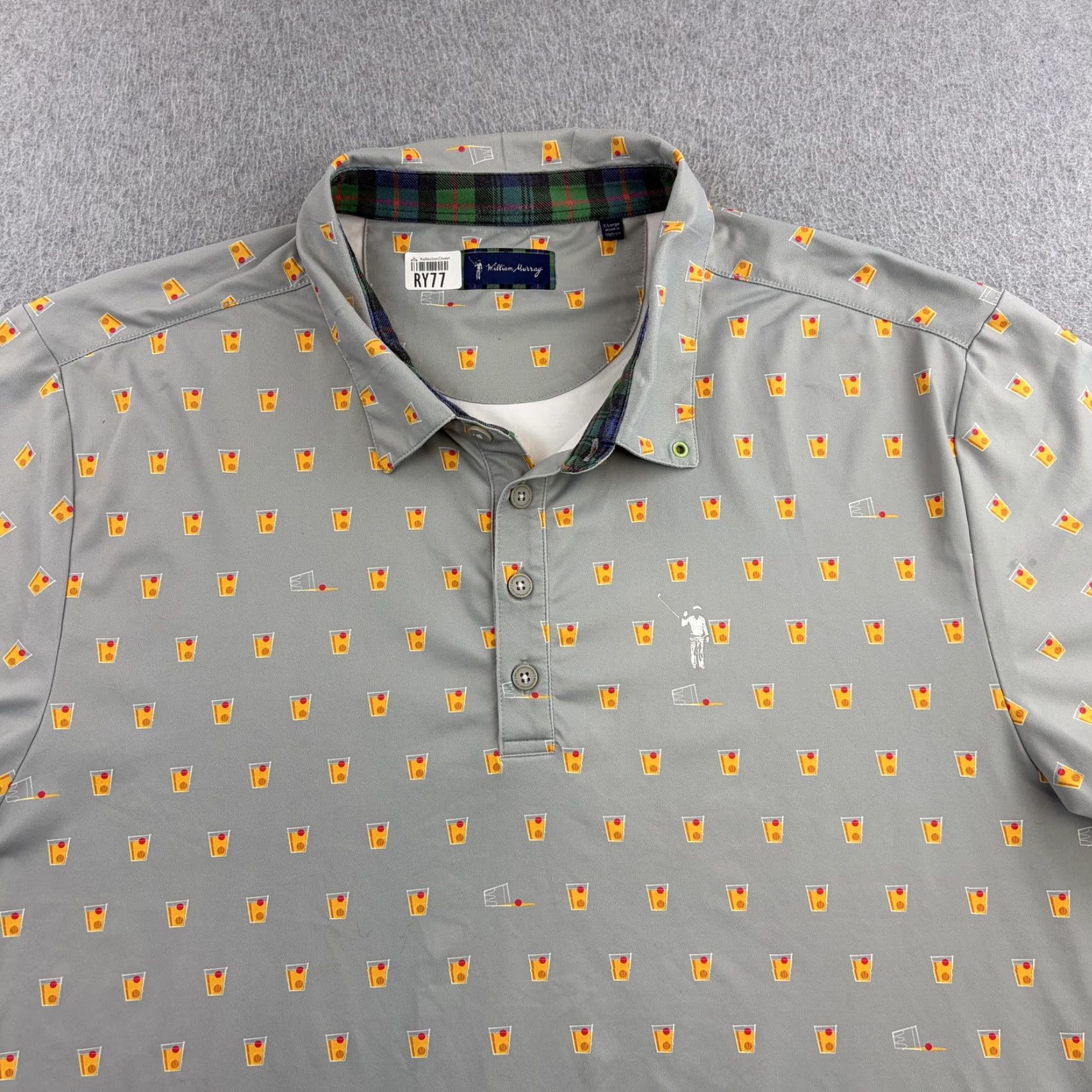 Vintage William Murray Polo Shirt Mens XL Gray Cocktail Print Golf Performance Adult Polo Short Sleeve Gray Cocktail Print Mens XL Size US XL / EU 56 / 4 - 4 Thumbnail